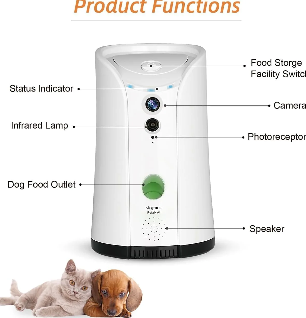SKYMEE Dog Camera Videocamera per Cani con Treat Dispenser Lancio Croccantini Videocamera per Animali WiFi Telecomando 1080P HD Visione Notturna Audio Bidirezionale, Compatibile con Alexa