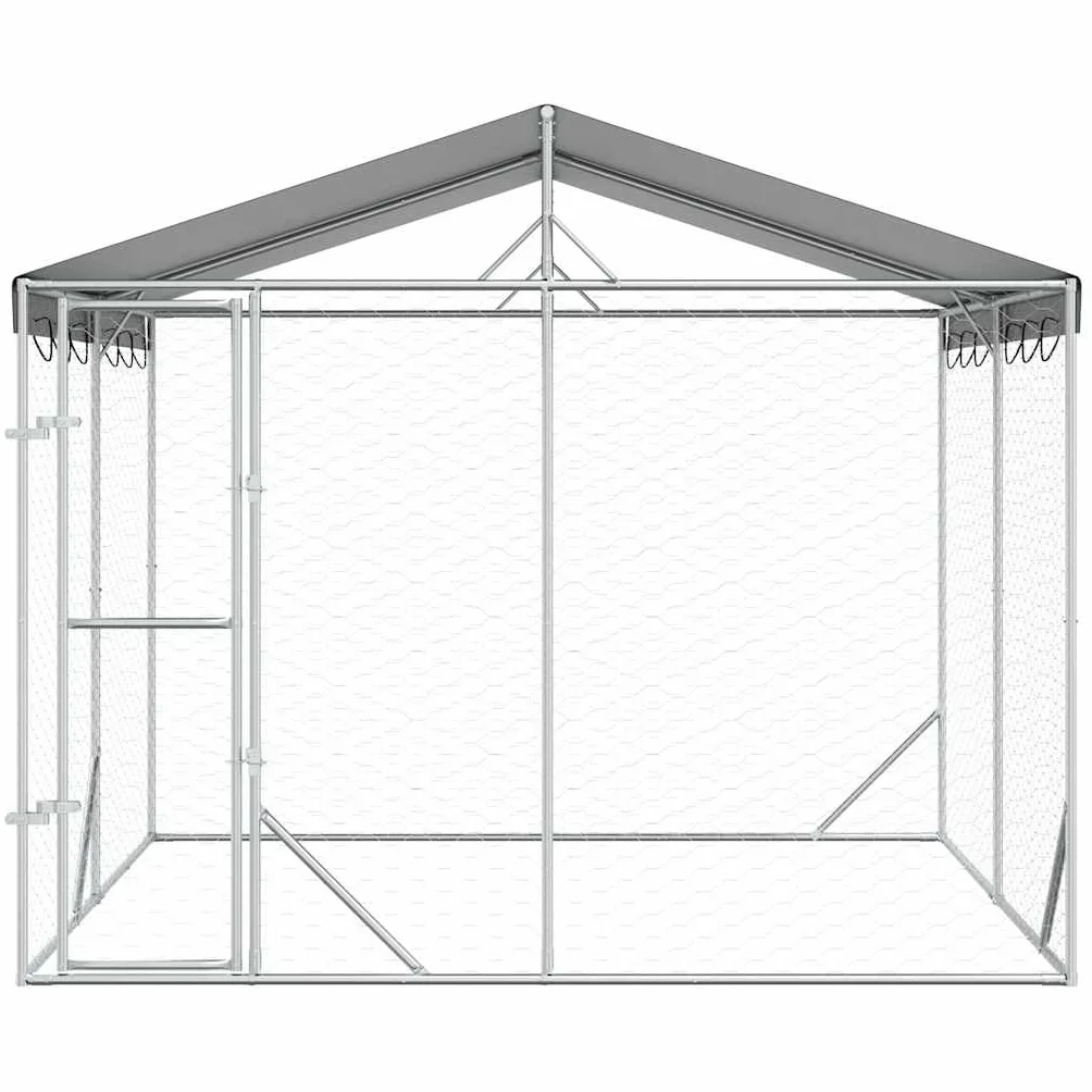Cuccia per cani con tetto argentato, 3 x 3 x 2,5 m, per cuccioli | Ampio spazio per piccoli animali in giardino: robusta recinzione in rete metallica con tetto parasole in PE e porta