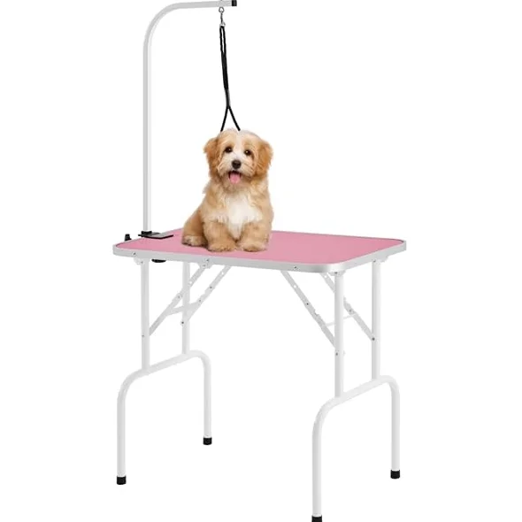 Yaheetech Tavolo da Toelettatura Cani Tosatura per Cani Gatti Animali Pieghevole con Laccio Portata 100 kg Rosa