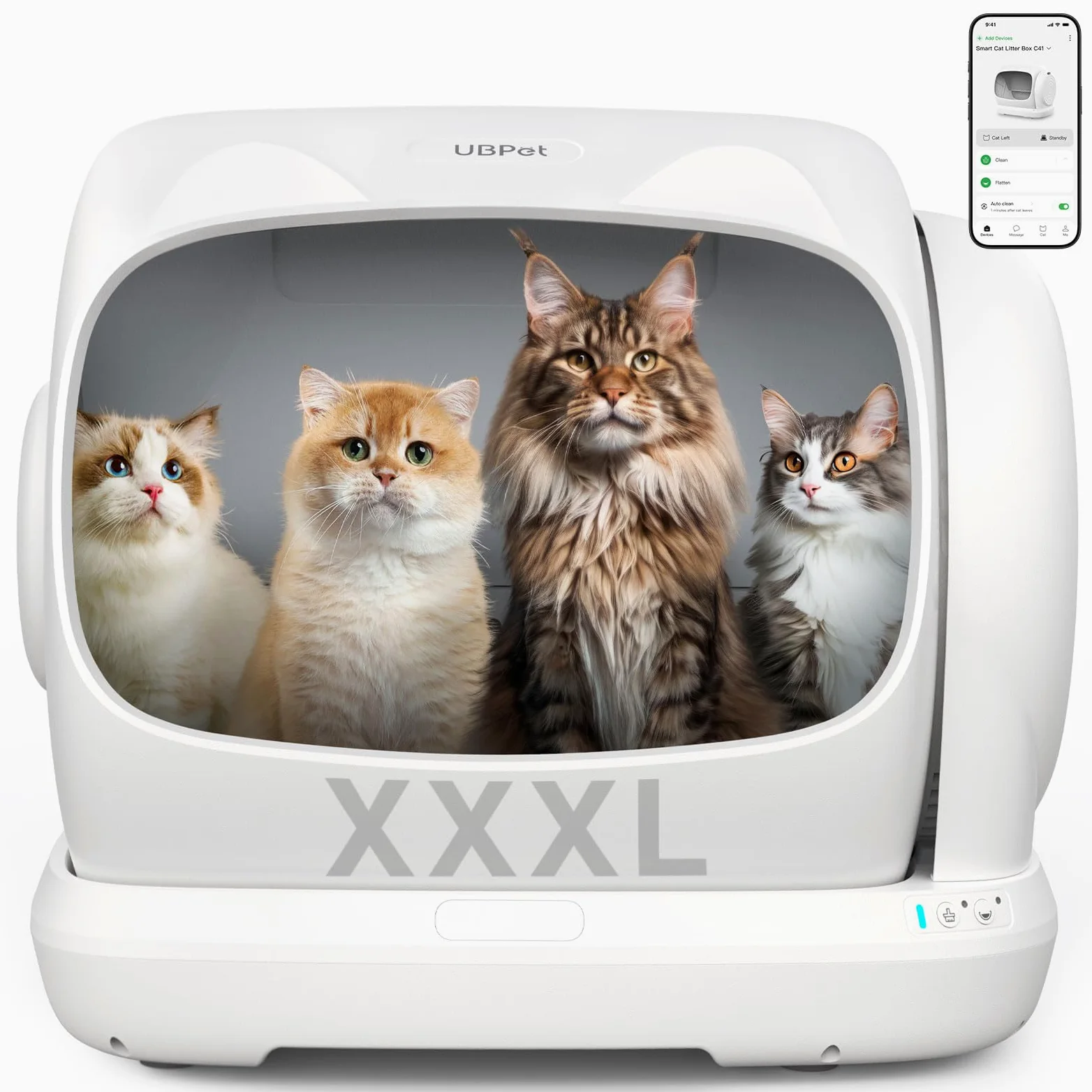UBPET XXXL Lettiera Gatto Autopulente, 106L-Lettiera Autopulente per Gatti con Controllo App, Deodorizzatore, Grande Capacità, Lettiera Automatica per Più Gatti