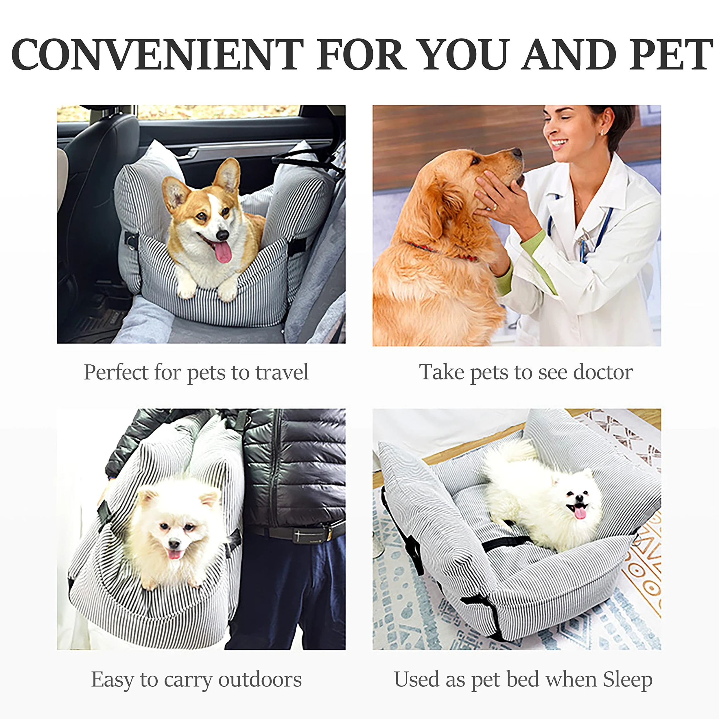 Johnear Seggiolino auto per cani medi 2 in 1 letto per cani con 2 tasche, adatto fino a 30 kg per animali domestici, borsa per il trasporto con guinzaglio di sicurezza