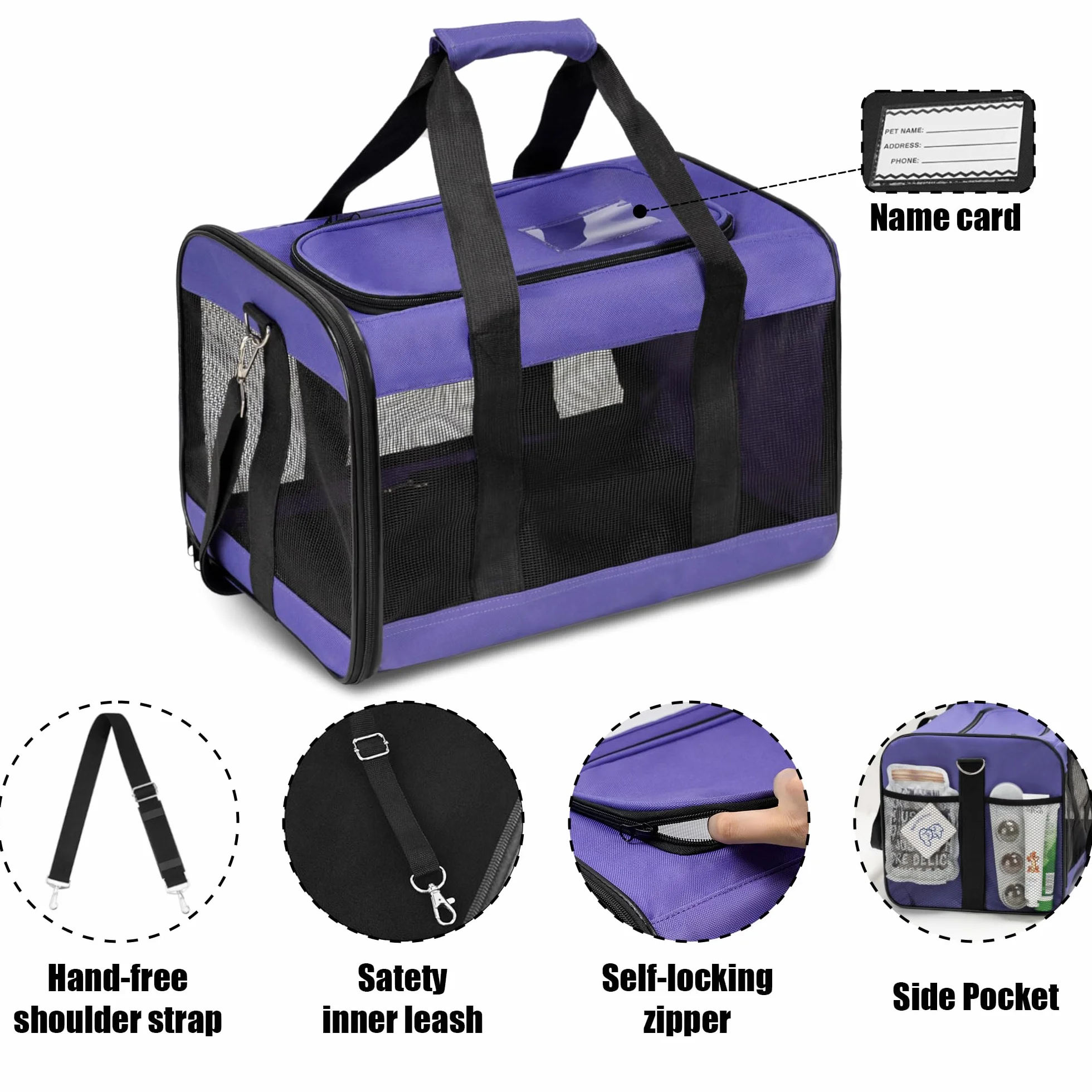 HITSLAM Trasportino Gatto, Trasportino Cane/Gatti/Cani, Borsa Morbida e Aereo per Animali Domestici Viaggio,Conforme agli Standard, viola (M)