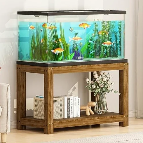 Supporto For Acquario In Legno Resistente Con Stoccaggio A 2 Livelli | Scaffale Multiuso For Piante Da Interno In Pino Naturale | Tavolo Stampante(Brown,100X45X50CM(39X17X19IN))