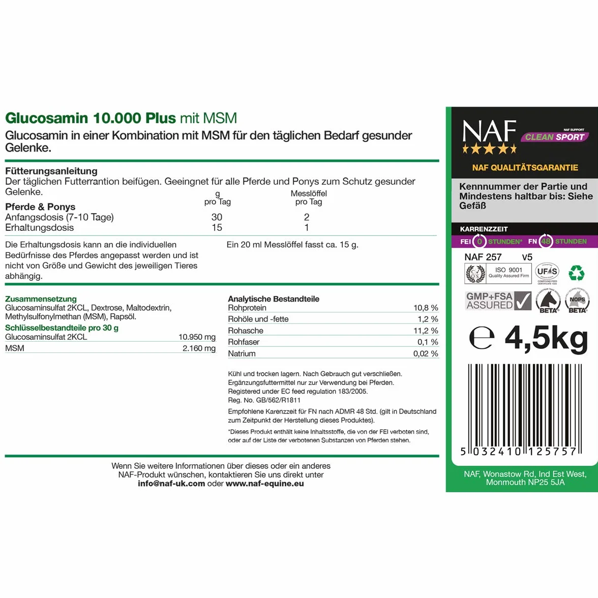 NAF GLUCOSAMINE 10,000 PLUS WITH MSM - 4.5 KG - NLF0498