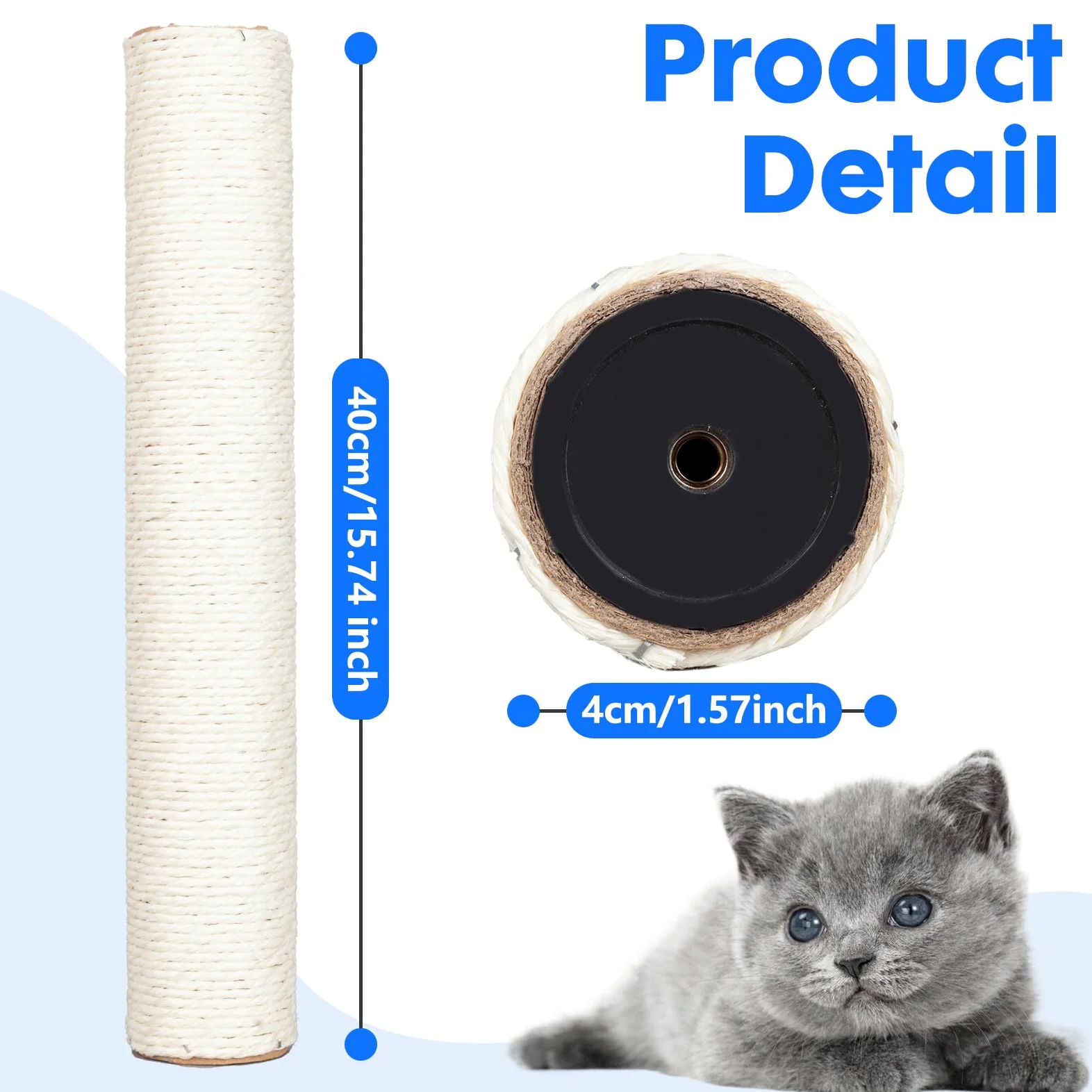 Confezione di 4 pali tiragraffi di ricambio per gatti da 15,7 pollici, pali tiragraffi in corda di sisal naturale con viti M8 per parti di ristrutturazione della torre del gatto interno,