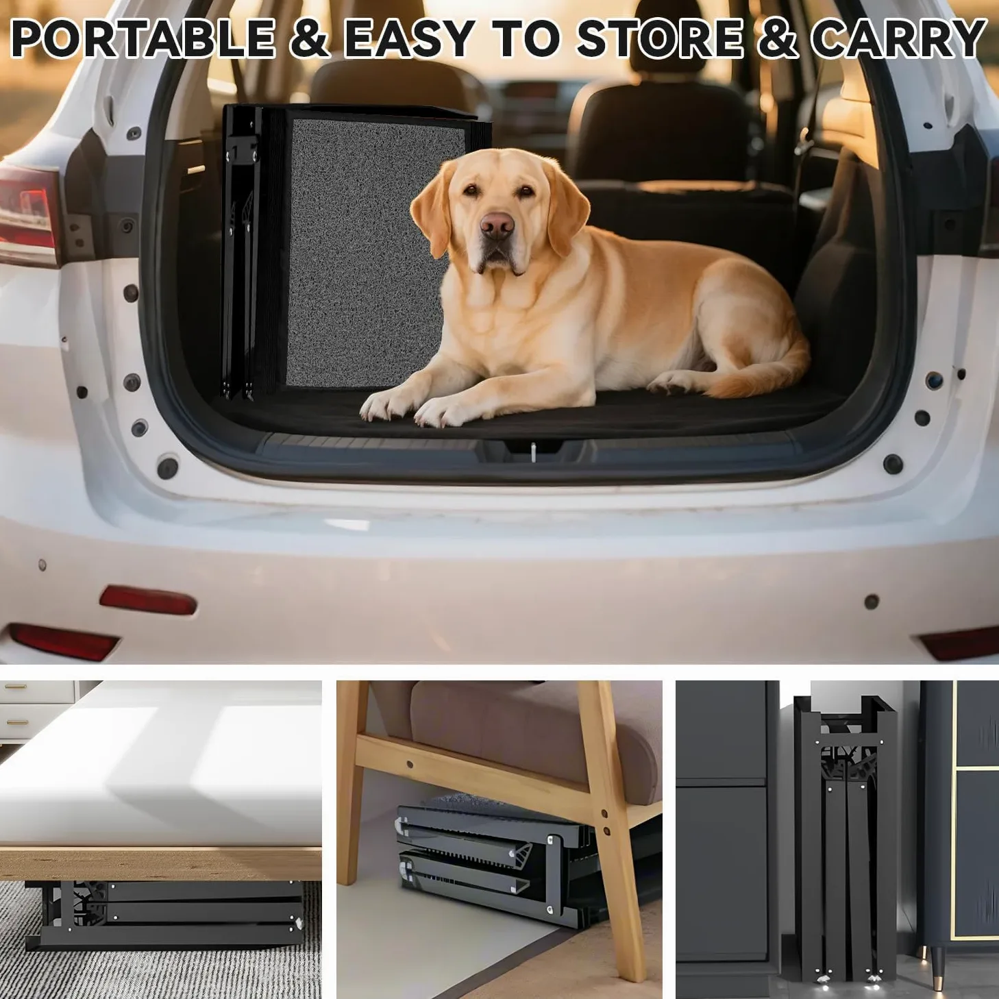 Rampa per cani da auto, pieghevole, 170 x 44 cm, colore grigio, con superficie antiscivolo, fino a 70 kg, leggera in alluminio, per auto, camion, SUV e scale all'aperto