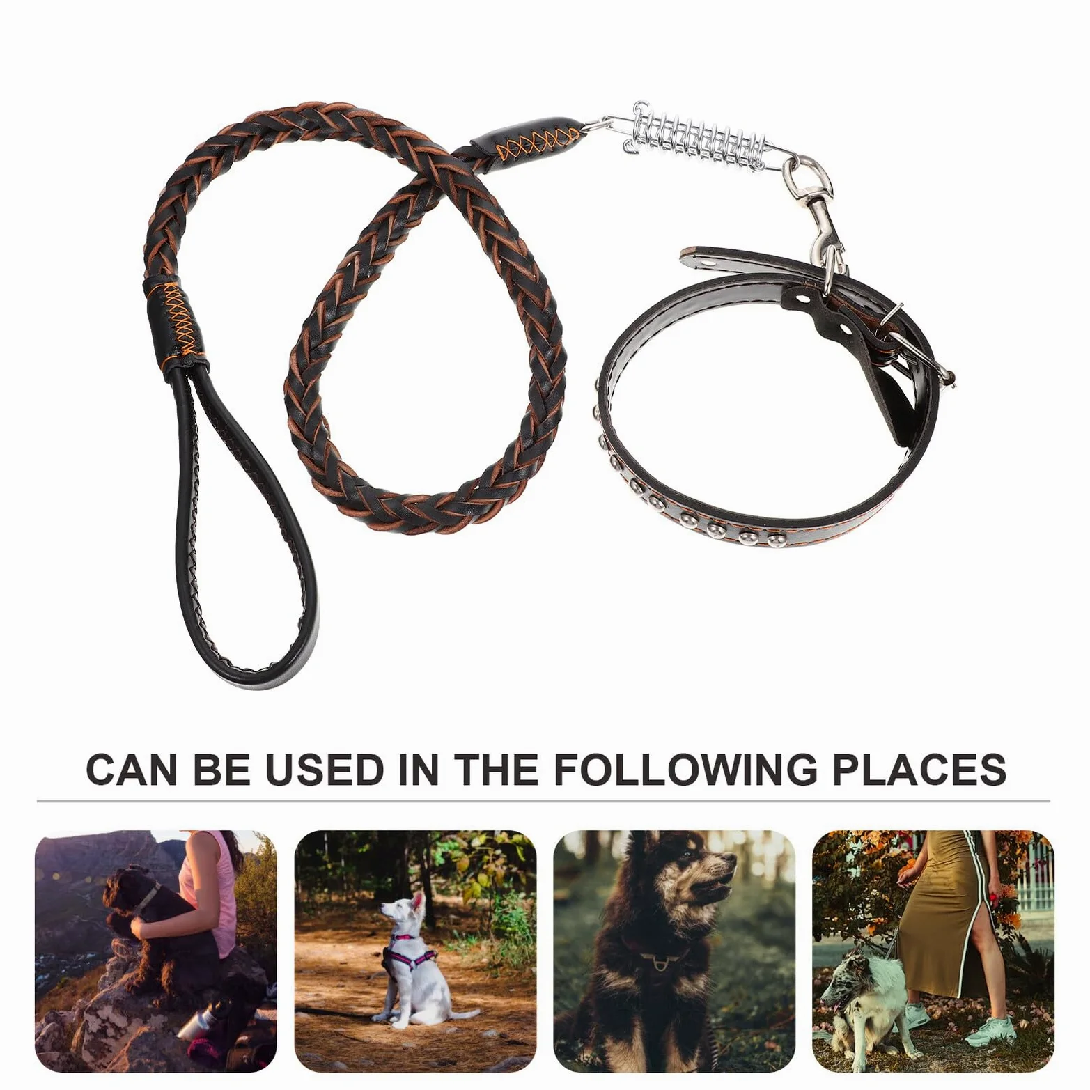 VANZACK Guinzaglio e Collare per Cani Grandi in Pelle Intrecciata Resistente e Comodo Controllo una Mano per Passeggiate all Aperto