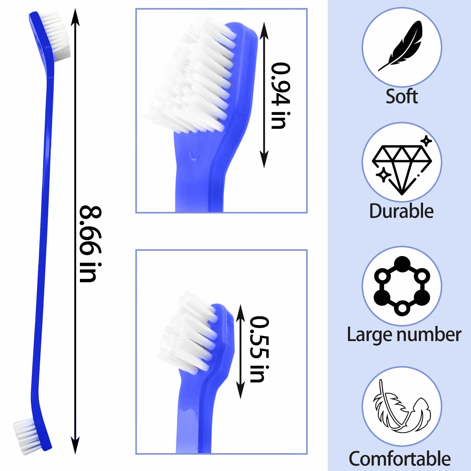 Spazzolino da denti a doppia testa per cani, con manico lungo, morbido, per animali domestici, 100 pezzi, comodo spazzolino da denti per animali domestici e cuccioli, accessori per la pulizia