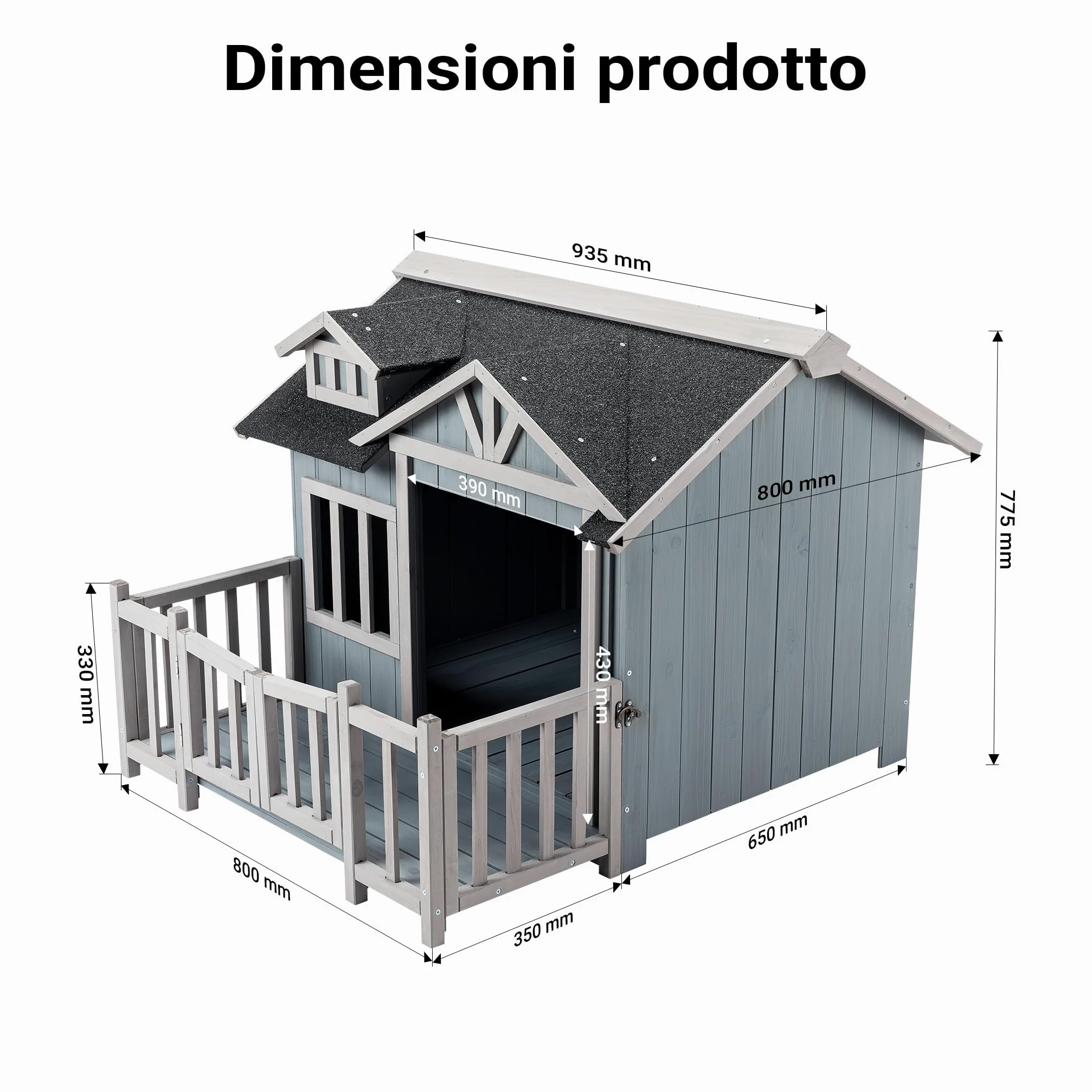 Cuccia per cani Luxus XL con patio in legno per uso esterno