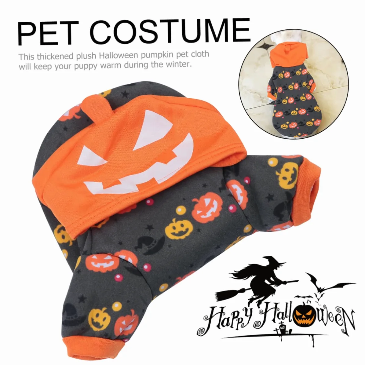 HMJGDHX 2 Pezzi Cappotto per Abbigliamento per Costumi per Animali Domestici per Halloween Cosplay Vestiti di Zucca per Cani Orecchie per Cani per Giacca per Cuccioli