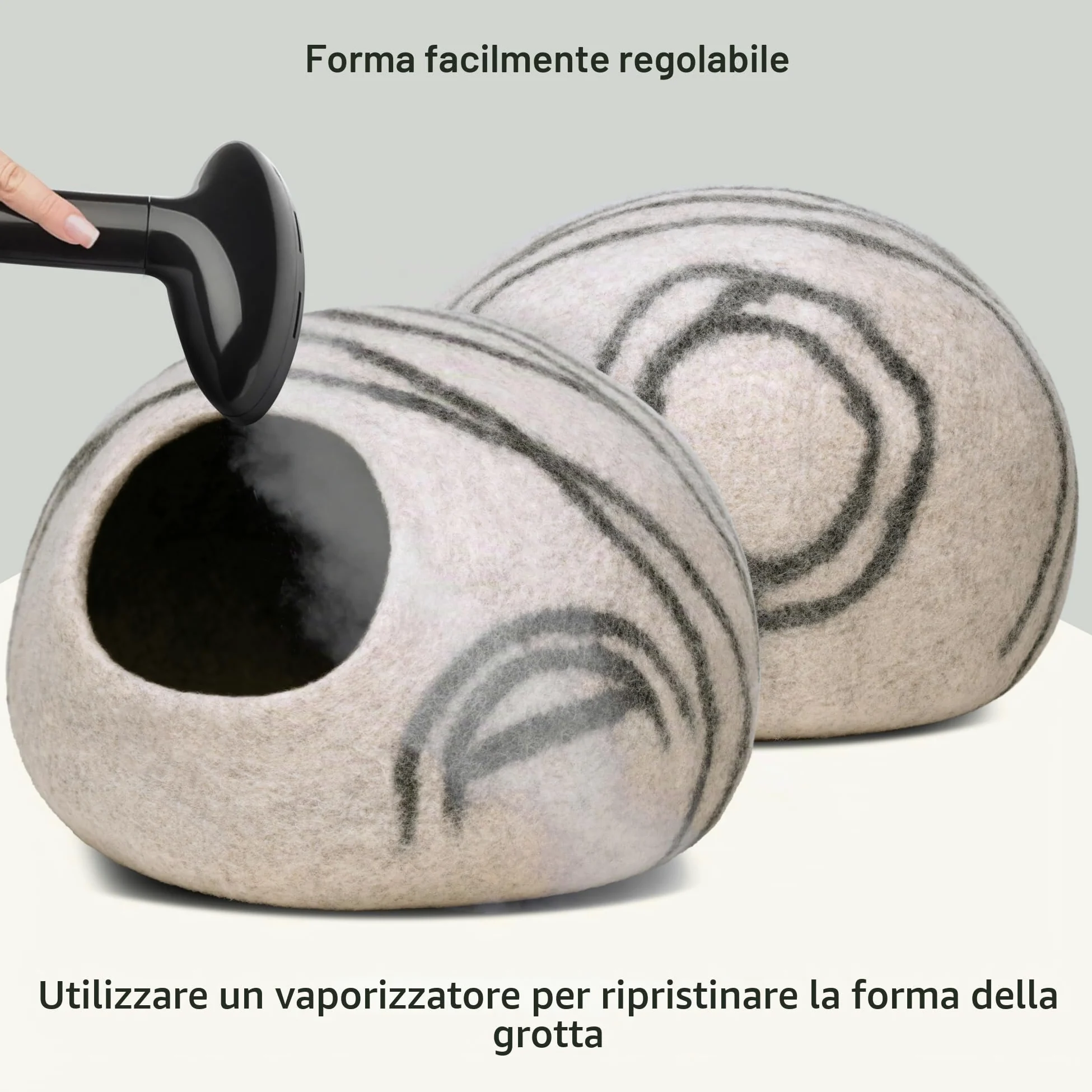 MEOWFIA Cuccia per gatti in feltro di alta qualità - Cuccia fatta a mano in lana merino per gatti e gattini (tonalità chiare) (medio, perla fumosa)