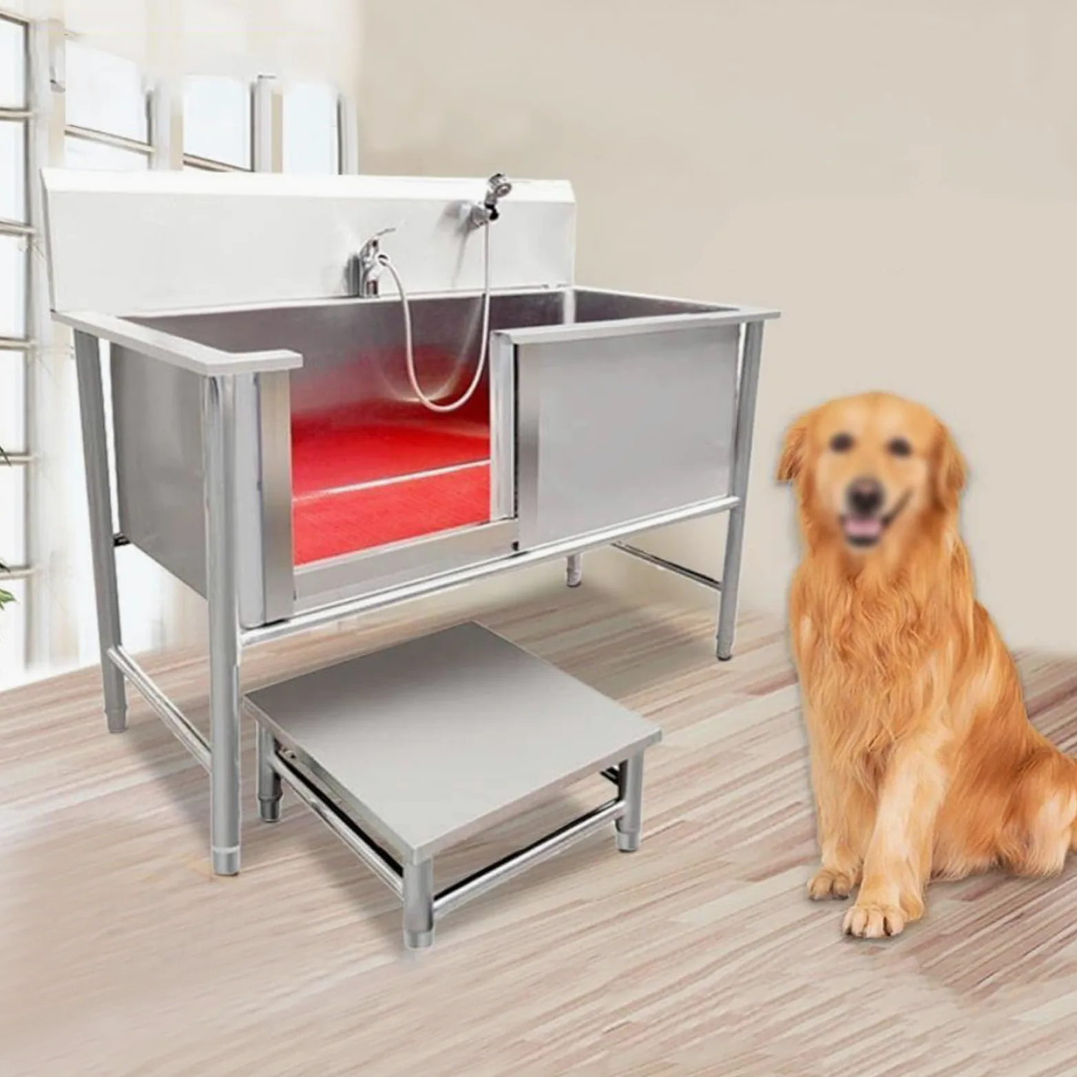 Stazione Per Vasca Da Bagno Per Cani Di Grandi Dimensioni, Stazione Di Lavaggio Per Cani In Acciaio Inossidabile 47 ''/53 '' Vasca Per Toelettatura Per Animali Domestici(135cm/53in)