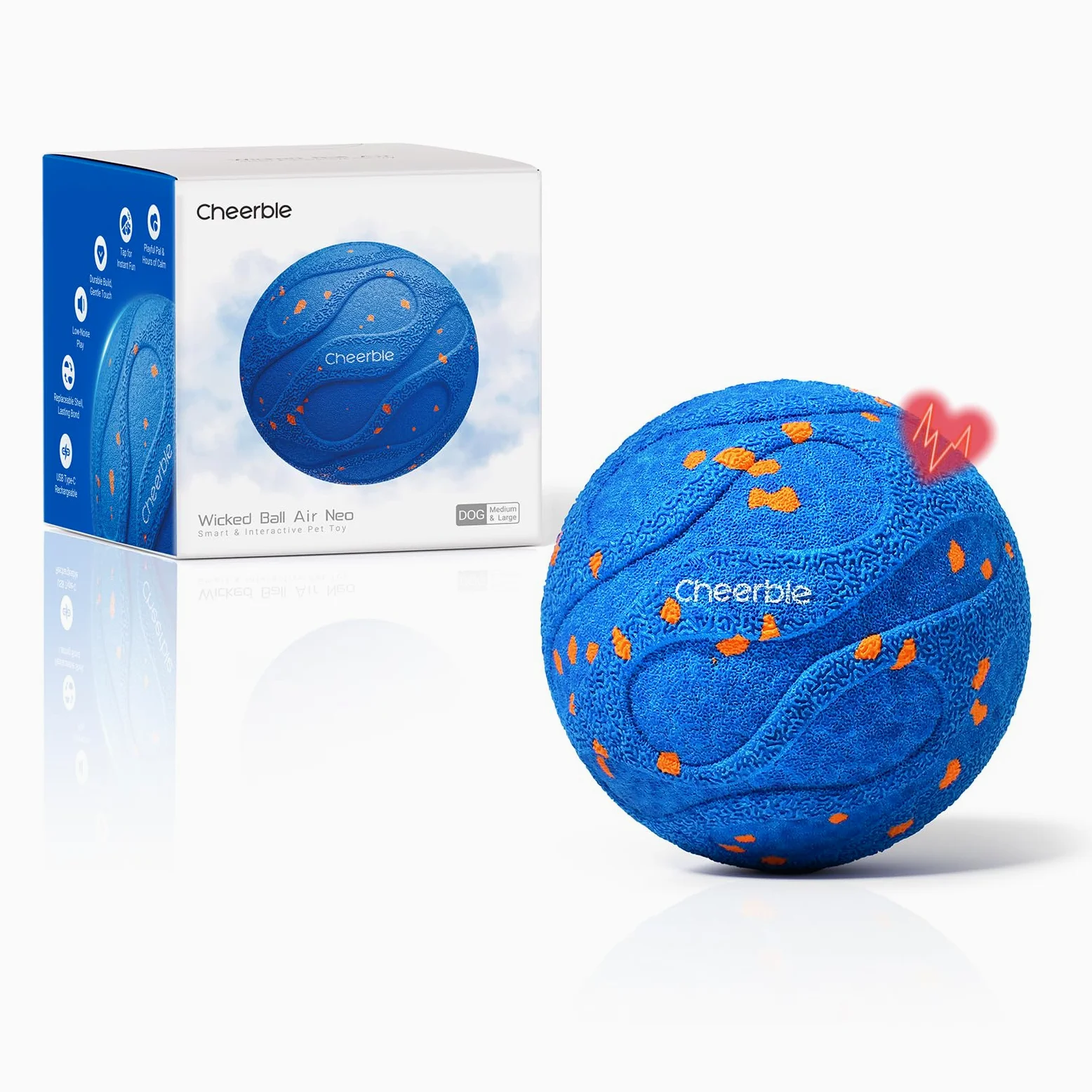 Cheerble Wicked Ball AIR Neo, palla autoavvolgente con 3 modalità, giocattolo intelligente interattivo per cani, per saltare, blu