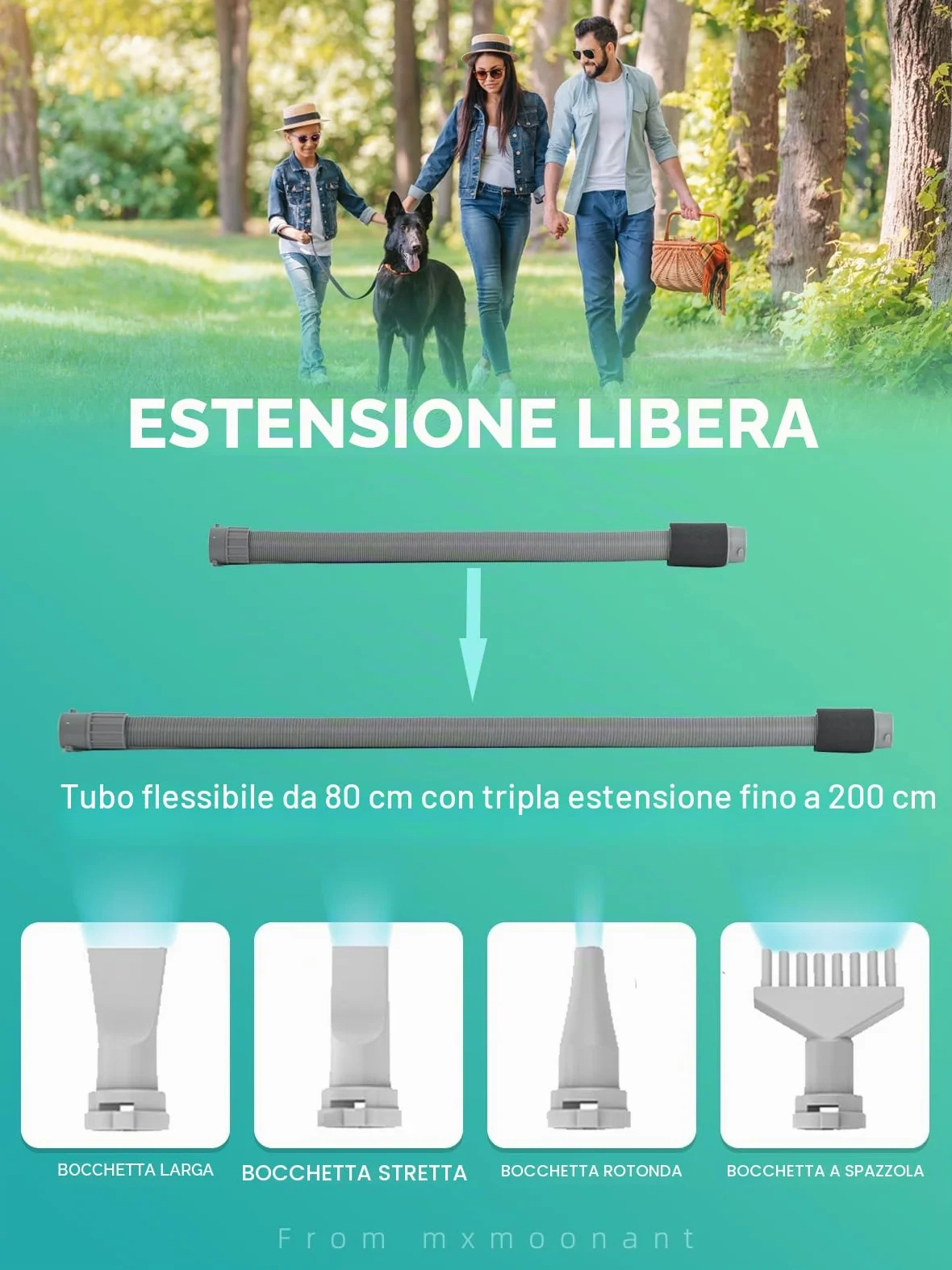 Mxmoonant Soffiatore per Cani, 2800 W, con controllo intelligente della temperatura Negative Ionen, con 4 tipi di ugelli e una spazzola grande
