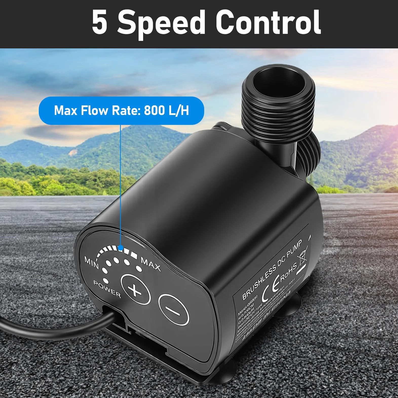 Pompa Acqua 12V, 800L/H Mini Pompa Sommersa con Controllo a 5 velocità, Configurazione Facile, altezza di mandata 5m, Portatile Pompe Immersione per Acquario Stagno Fontana idroponica