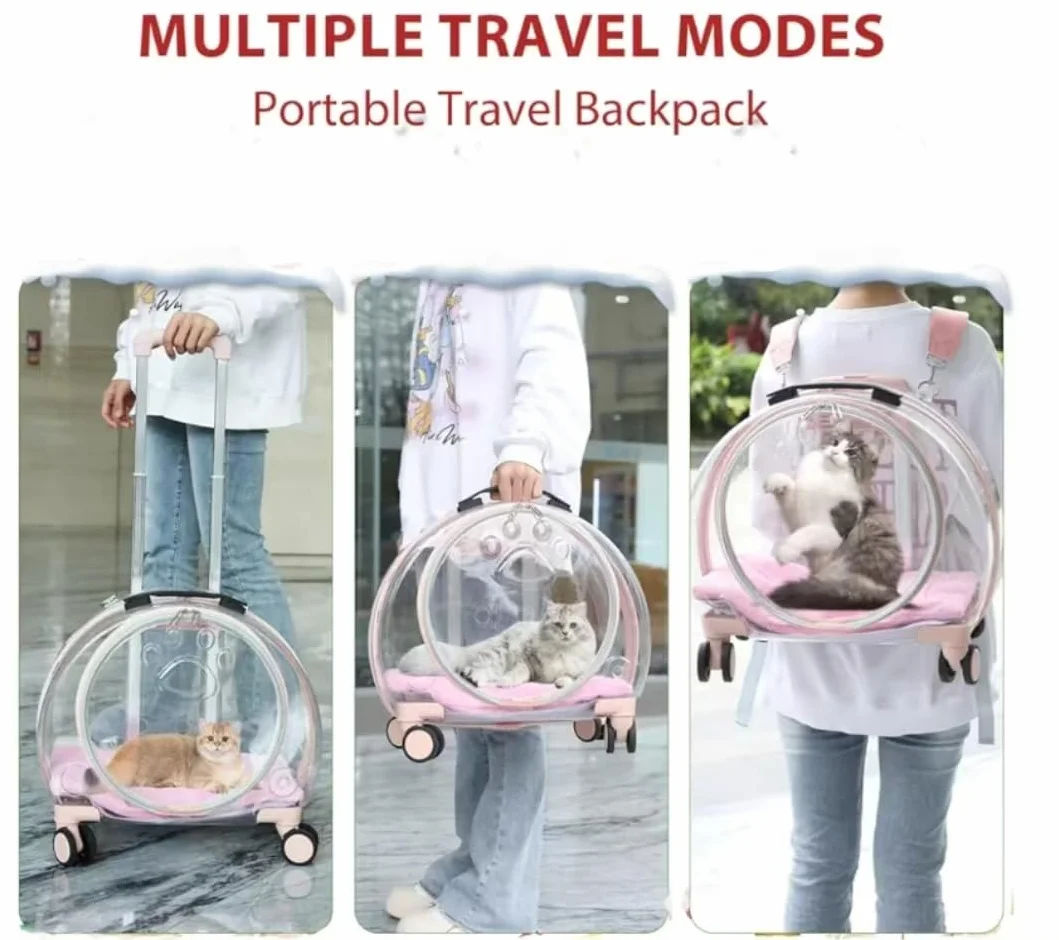 Trasparente e Completamente Traspirante Trasportino per Gatti con Ruote Girevoli per Cani, Gatti o Conigli, Più Opzioni di Trasporto, Perfetto per Viaggiare/Fare una Passeggiata (rosa)