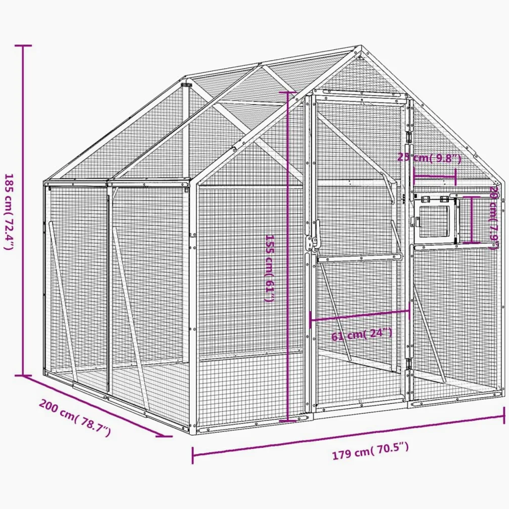 Rantry Voliera Antracite 1,79x2x1,85 m in Alluminio, Gabbia Uccellini, Voliera, Gabbia Canarini, Cocorite