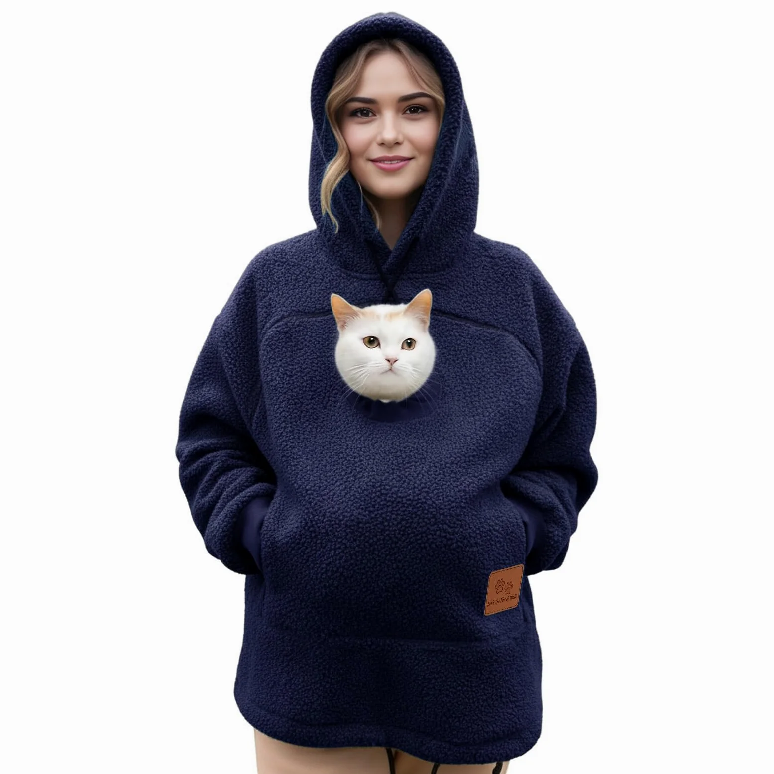 Generico Felpa con Cappuccio for Marsupio for Cani E Gatti con Cerniera, Tasca A Marsupio, Felpa con Cappuccio for Trasportino for Animali, Felpe Calde E Sciolte(Navy Blue,3X-Large)