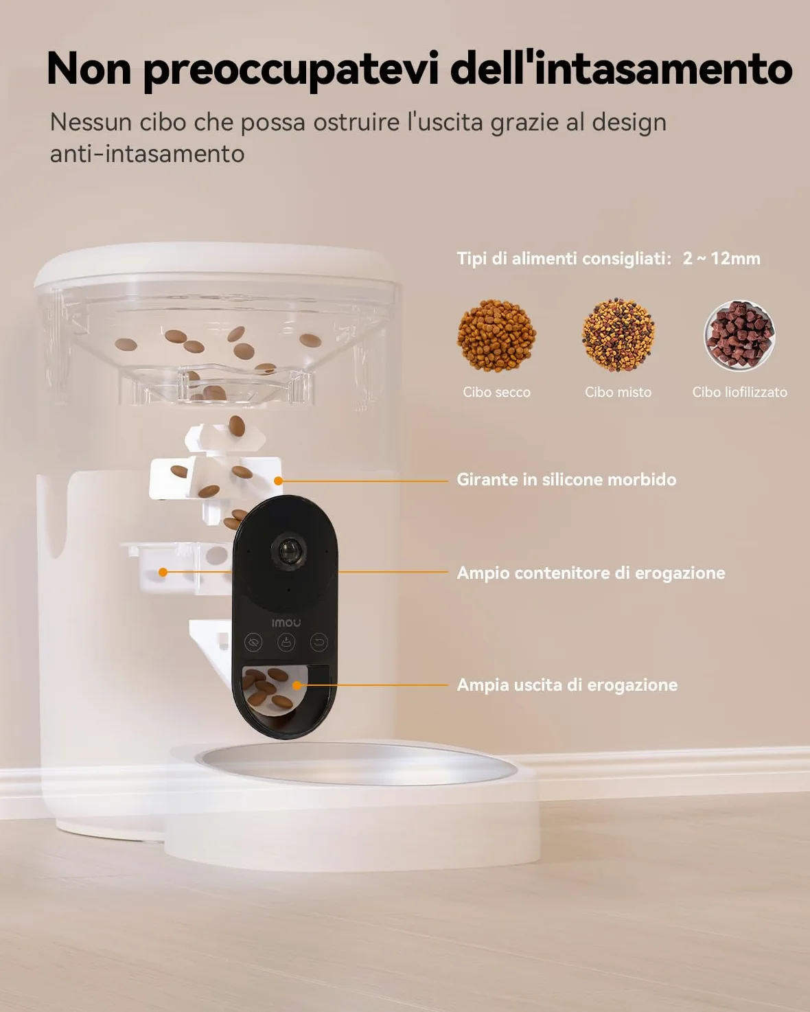 Imou 4L Distributore Automatico Cibo Gatti con 360° Telecamera, 4MP Distributore Automatico con Sensore per Cibo Basso, Tracciamento del Gatti/Cani, 2.4G WiFi, 1-15 Pasti/Giorno, Controllo APP