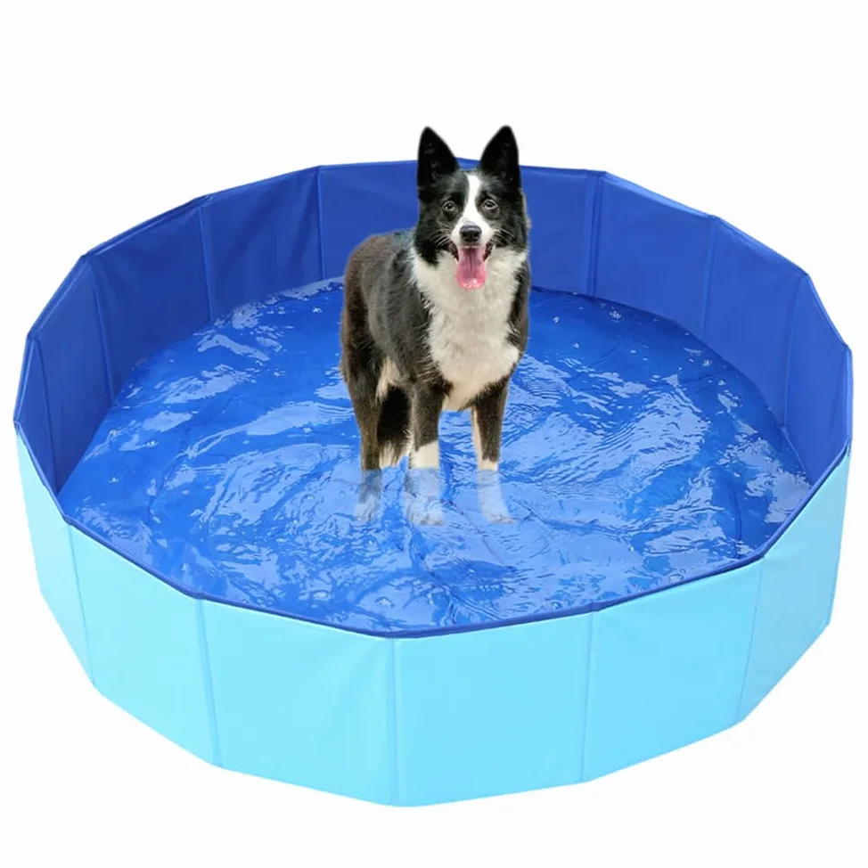 Piscina per Cani Pieghevole, Portatile PVC Vasca per Cani Piscina per Grandi e Piccoli Cani, Rivestimento Antiscivolo, con Foro di Scarico, 3 Dimensioni Disponibili per Piccoli, 100 x 30cm