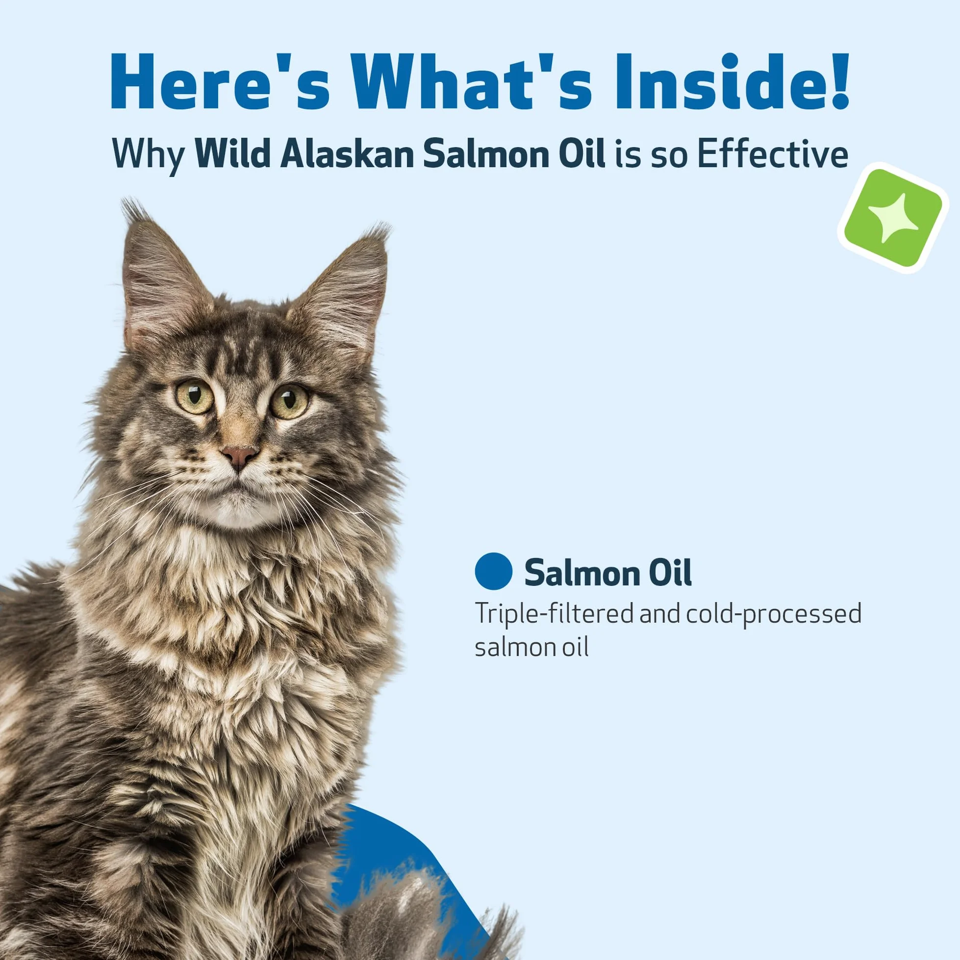 Pet Wellbeing Olio di salmone selvatico dell'Alaska per gatti, olio di pesce omega-3 catturato in natura, lavorato a freddo, per pelo e pelle sani, mobilità e forza articolari, EPA, DHA, 236 ml