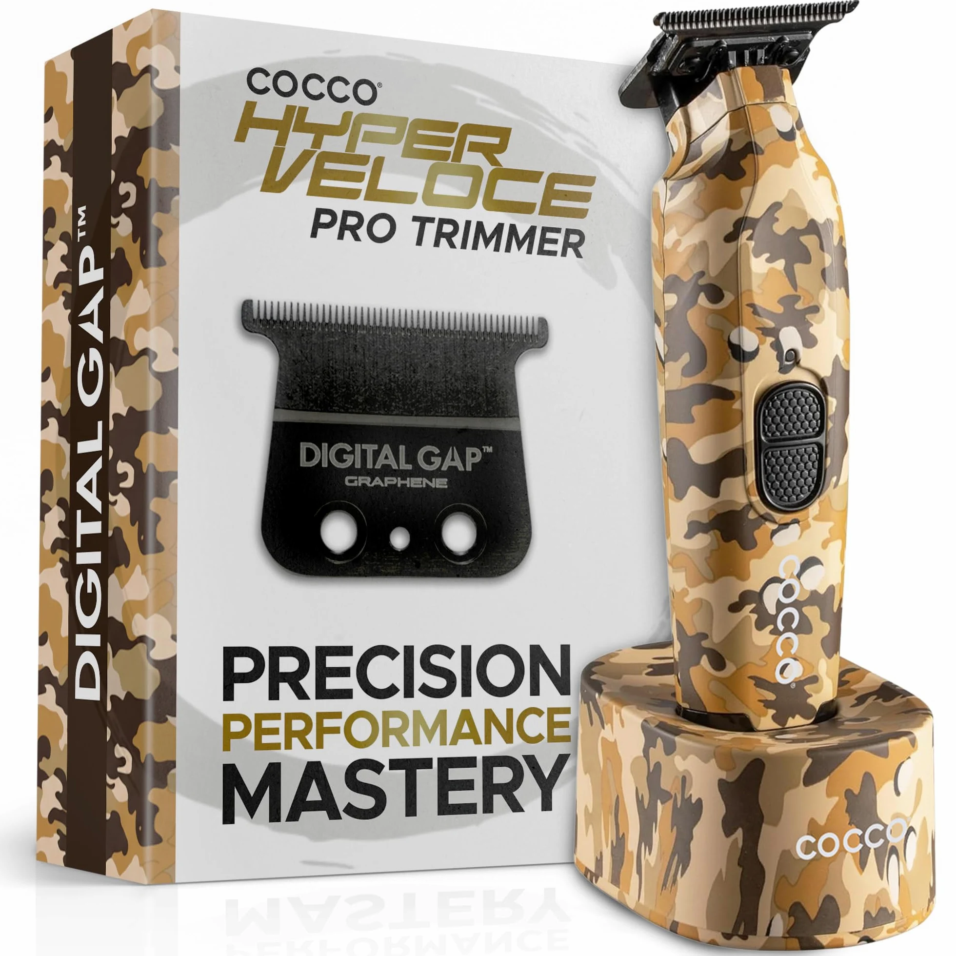 Cocco Hyper Veloce Pro Trimmer, Digital Gap Graphene Blade Edger, High Torque Brushless BLDC Motor, Cordless, design interamente in metallo, batteria agli ioni di litio, base di ricarica inclusa