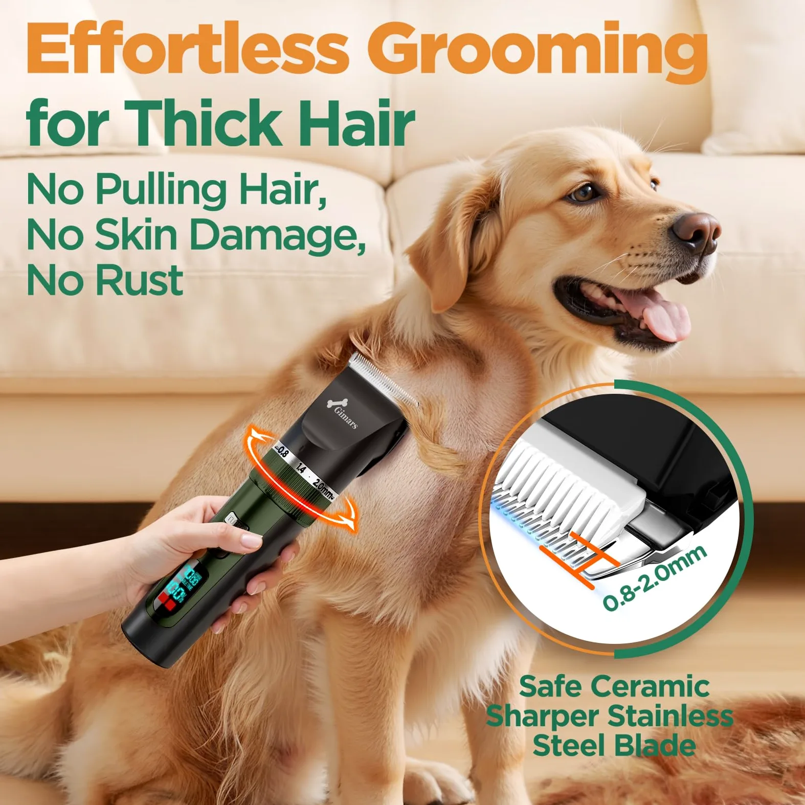 Gimars Rasoio per cani 4 in 1, 7000 giri/min, con lama di ricambio, senza fili e silenzioso, 55 dB, tagliacapelli professionale per cani, gatti e cavalli