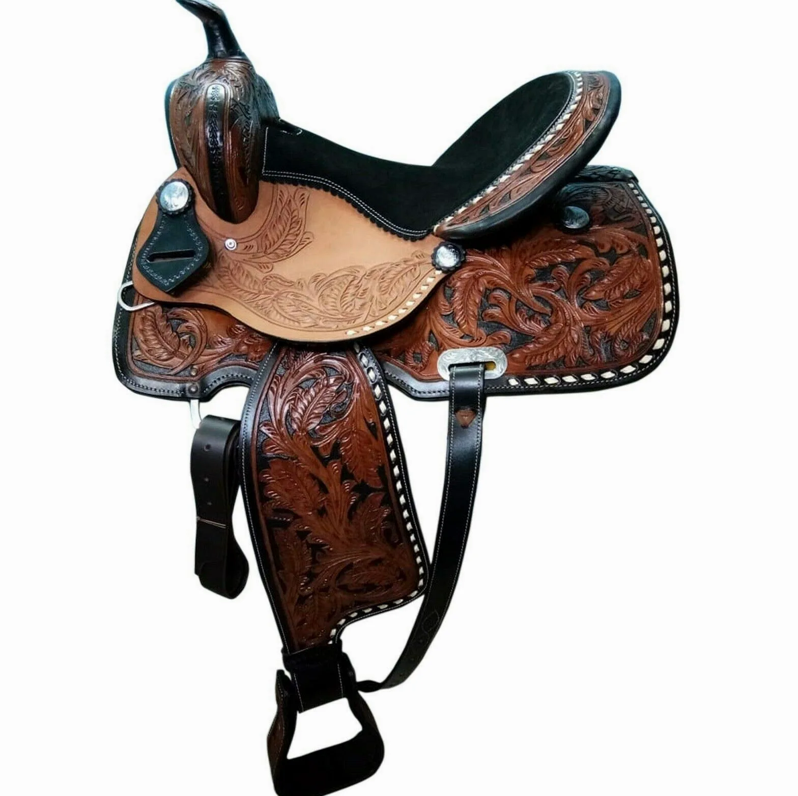 Western Horse Saddle Leather Western Barrel Racing Trail Horse Saddle con testiera