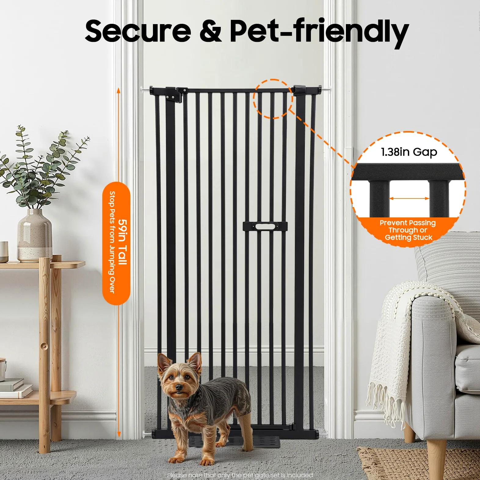 Griglia di protezione per cani, cancello di protezione per animali domestici, cancello extra alto, senza foratura, pieghevole, variabile, 73 – 80 cm
