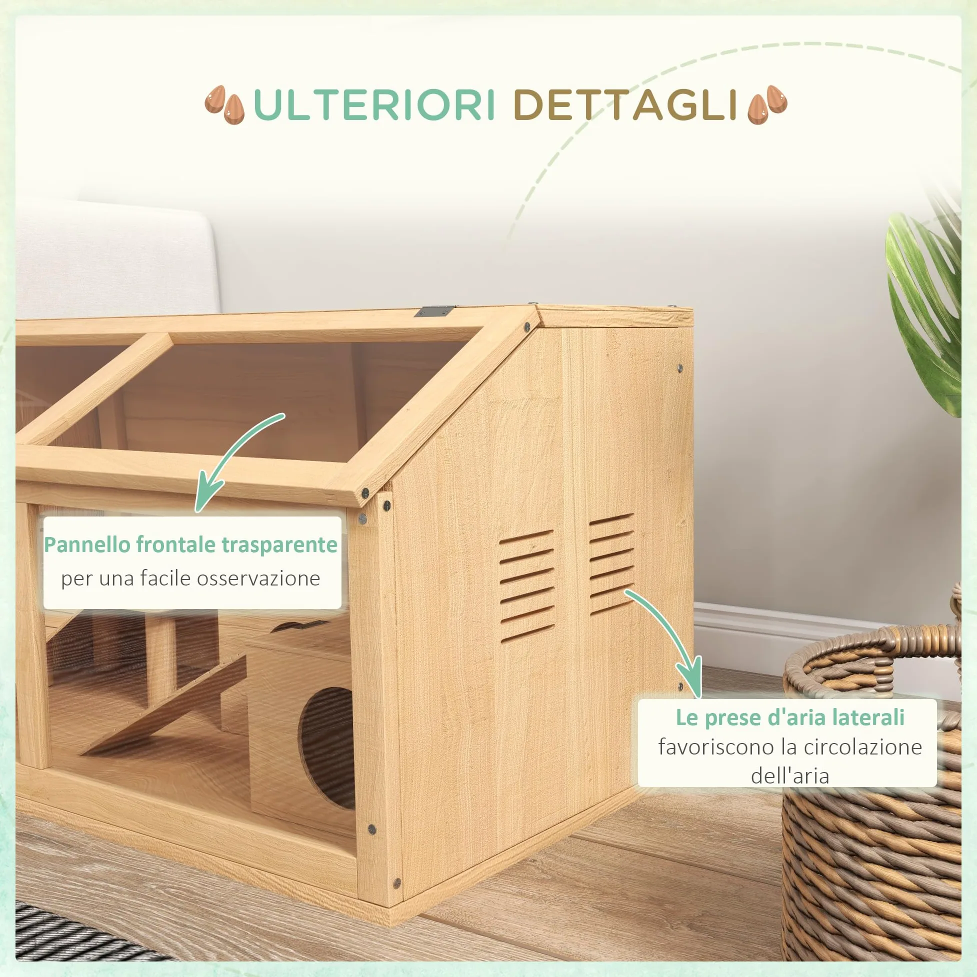 PawHut Gabbia per Criceti Apribile con Piattaforma, Scalette, Capanna e Ponte, Gabbia per Roditori in Legno di Abete, 85x45x44 cm, color Legno