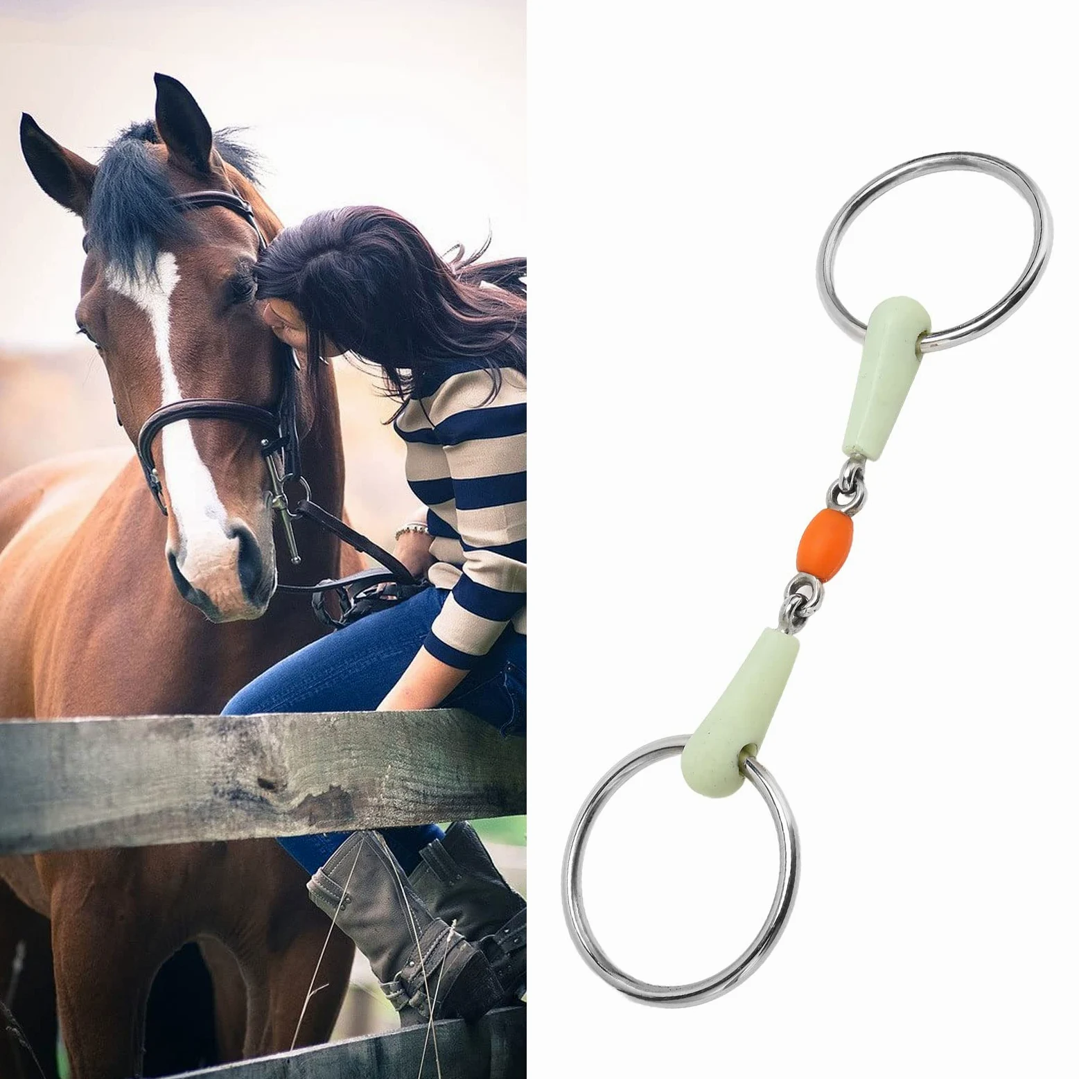 Filetto Ad Anello per Tutti Gli Usi, Filetto a Bocca di Cavallo in Acciaio Inossidabile con Sapore di Mela, Filetto a Bocca Larga, Filetto Ad Anello Sciolto a Doppio Giunto