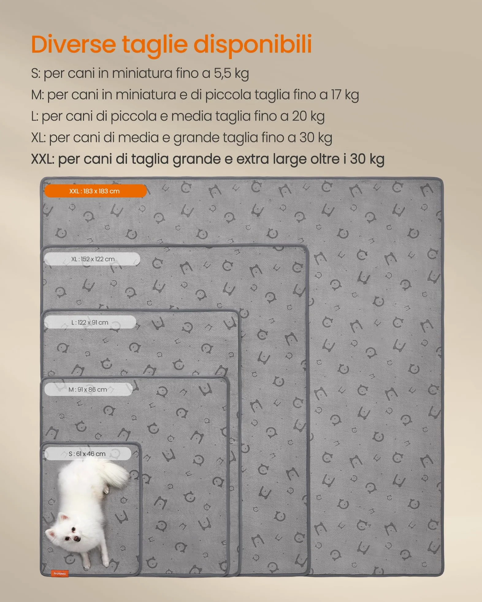 Feandrea Tappeti per Addestramento per Cani Riutilizzabili, 2 Pezzi, Lavabili, 183 x 183 cm, XXXL, Impermeabili, Antiscivolo, Assorbenti, Cani, Gatti, Conigli, Grigio Tortora PTD005G01