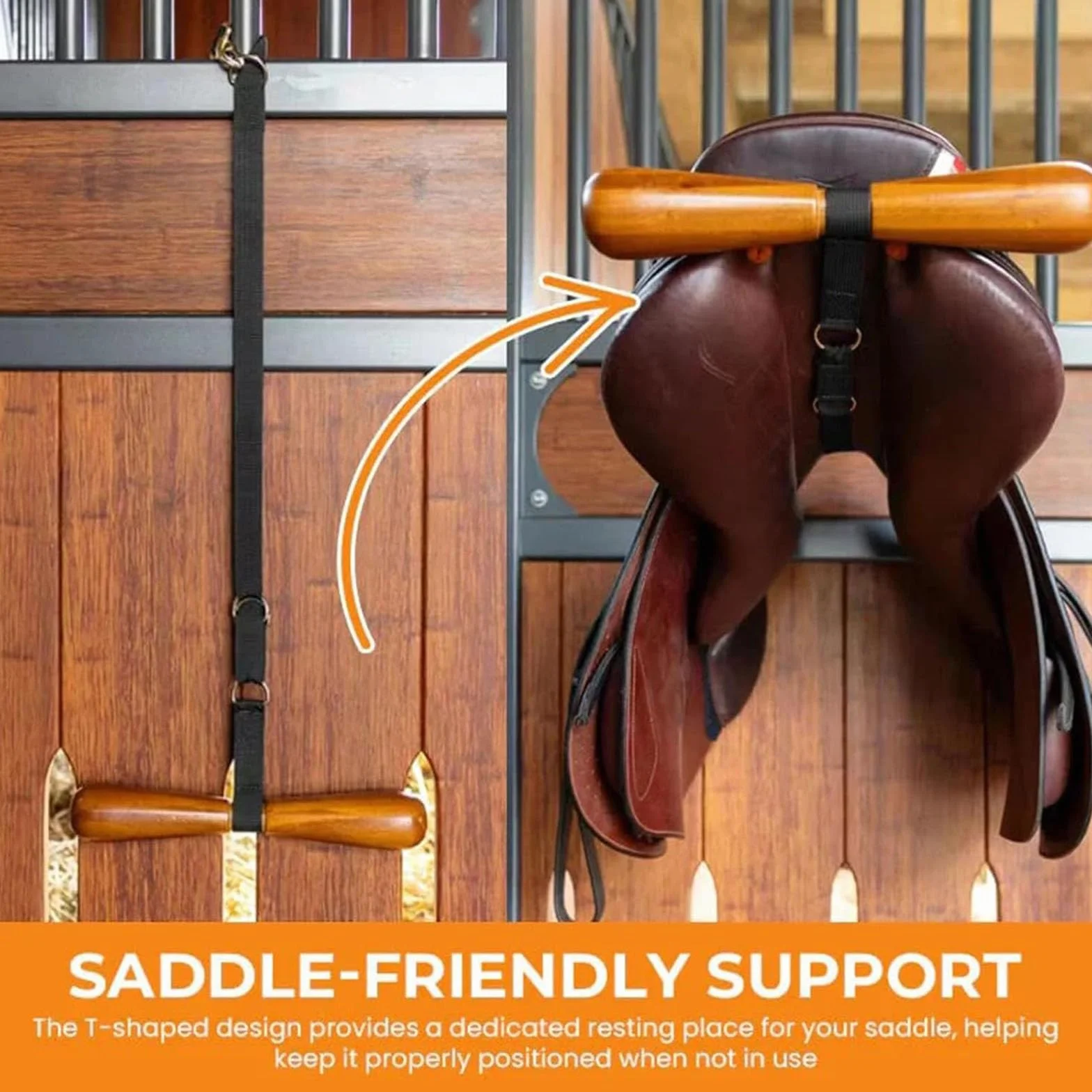 Supporto a T a forma di sella, porta selle portatile con cinghia di supporto a T, regolabile, da parete, per selle western e inglesi, per scuderia, rimorchio per cavalli (mix)