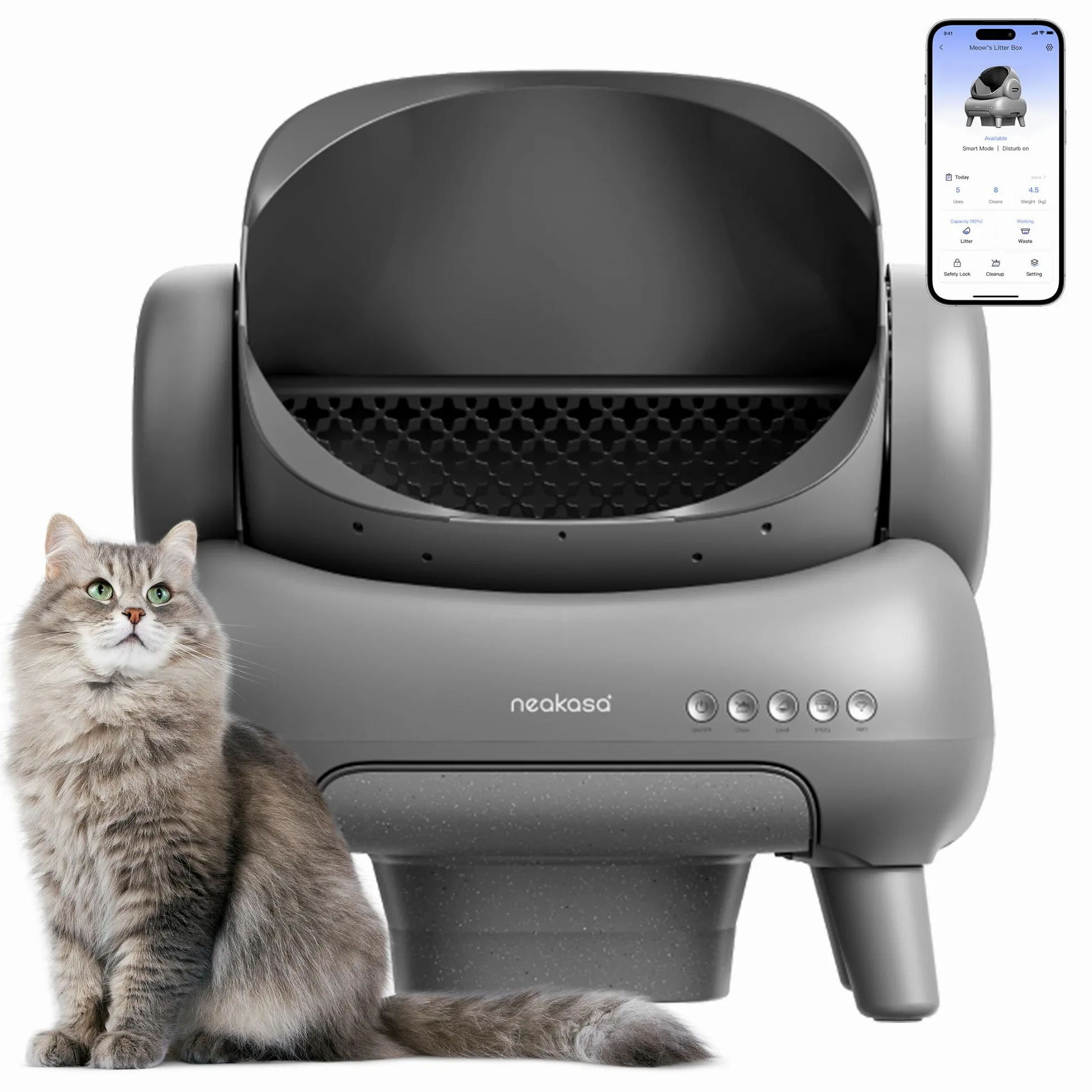 Neakasa M1 Lettiera Gatto Autopulente Aperta Grande XXL, Controllo APP, Smaltimento dei Rifiuti Senza Odori, Sacchetti e Tappeto Lettiera gatto, per Più Gatti