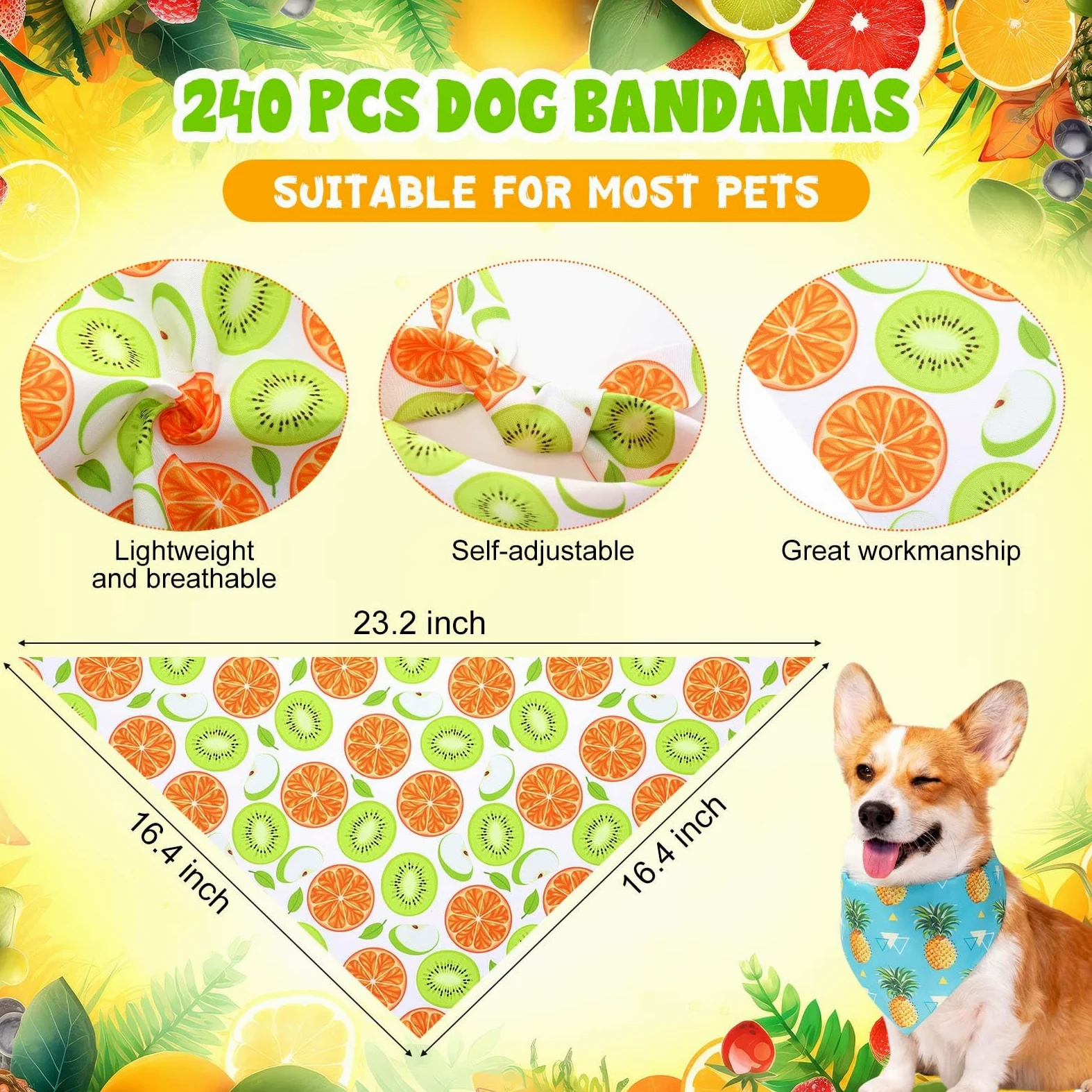 Aliceset 240 bandane estive per cani hawaiane sfuse frutta tropicale Aloha modello colorato fazzoletto per cani bavaglini triangolari sciarpa per animali domestici regali morbidi accessori per costumi
