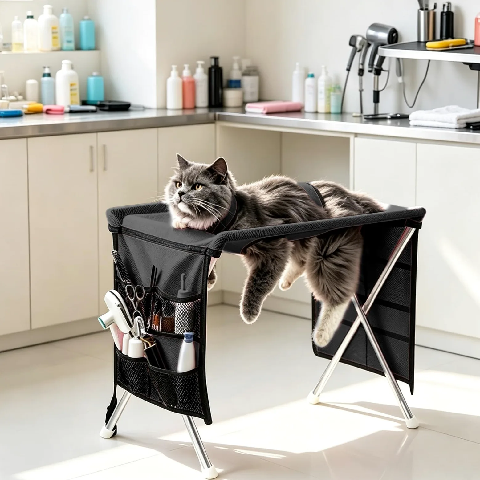 Tavolo per Toelettatura Cani Pieghevole, Supporto Amaca per Toelettatura，C | Tavolo da Bagno per Gatti Traspirante per Cani Piccoli e Gatti Stazione di Toelettatura per Taglio Unghie Asciugatura e Bagno