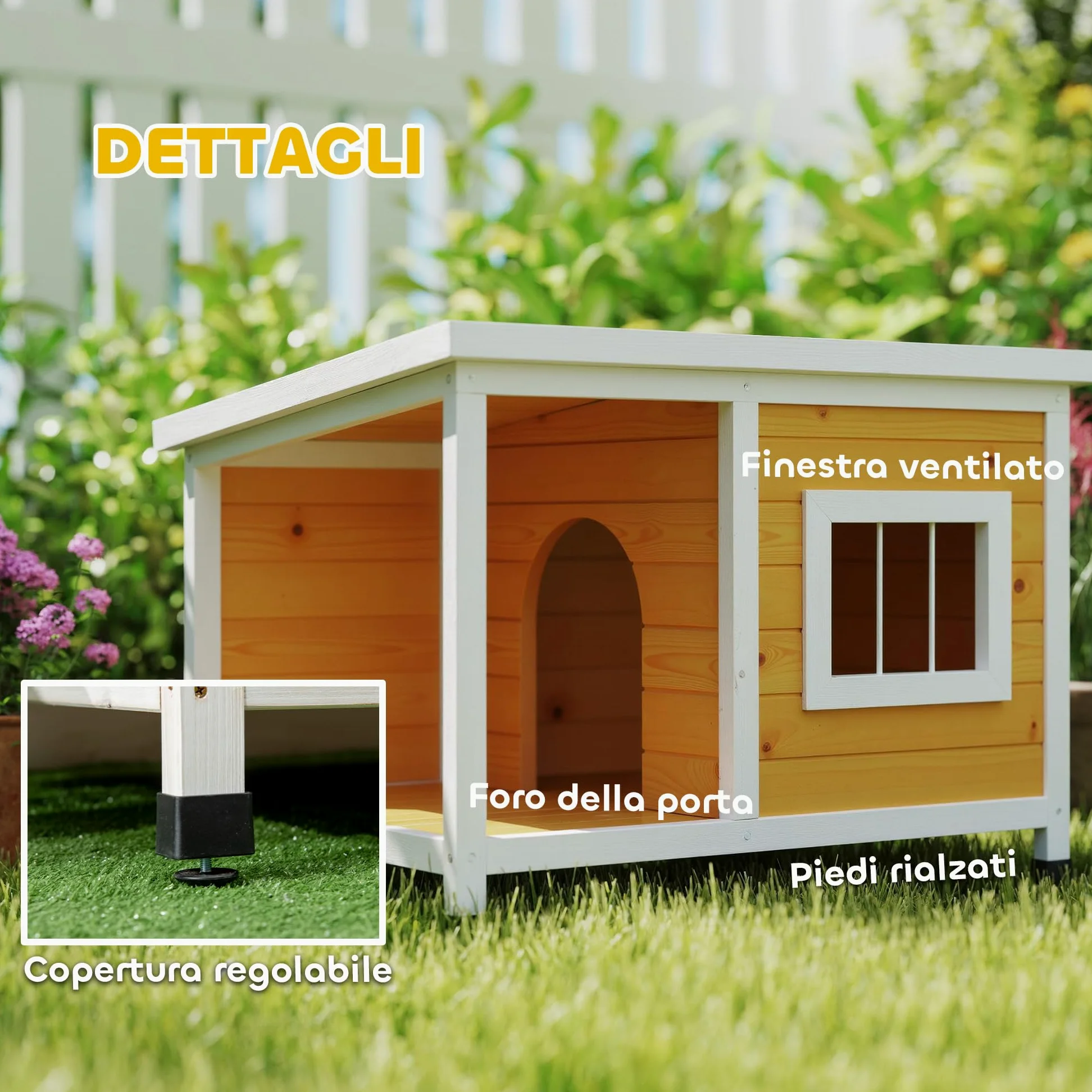 PawHut Cuccia per Cani da Esterno Rialzata con Veranda Coperta e Tetto Inclinabile, Cuccia da Esterno per Cane in Legno di Abete, 85.5x62x60 cm, Multicolore