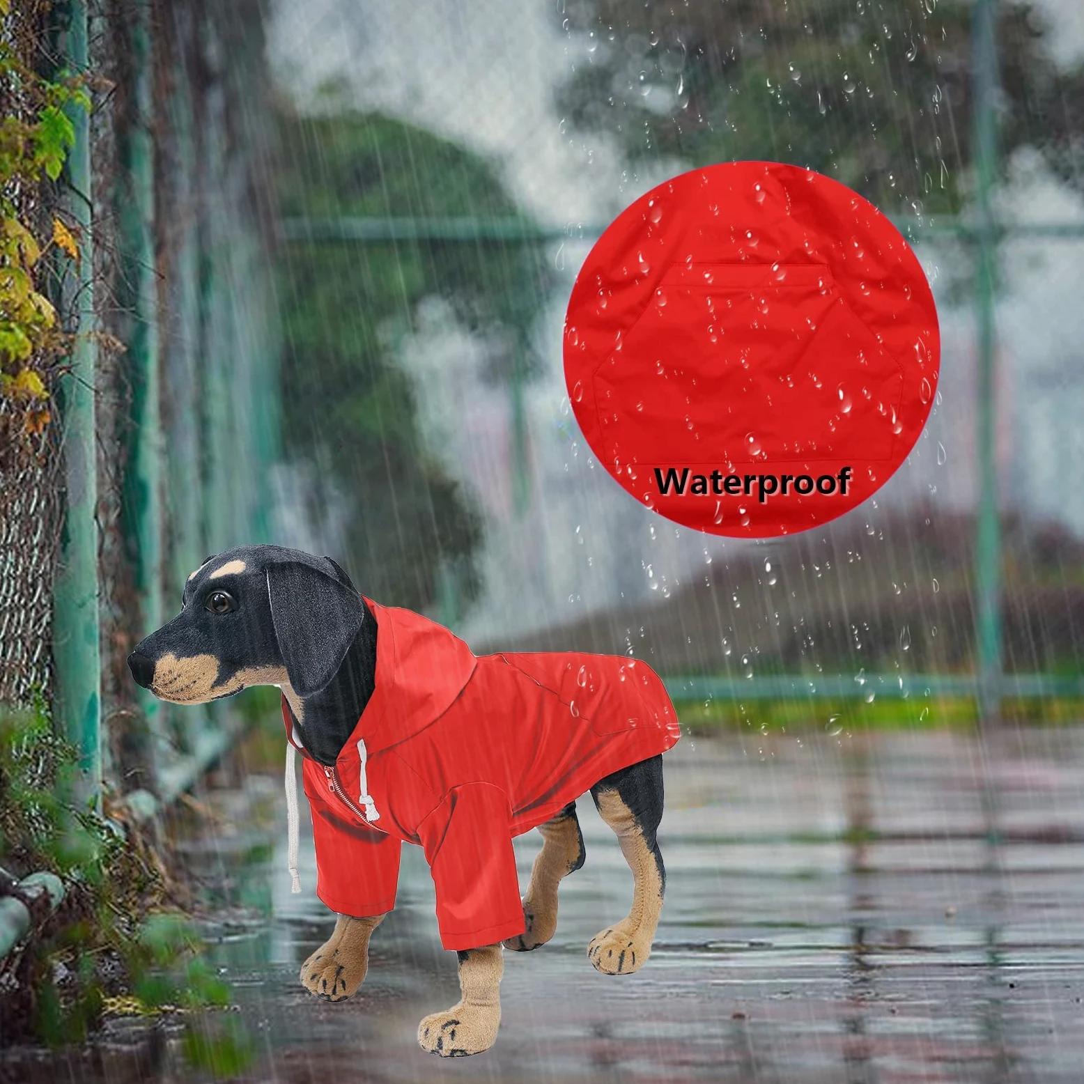 Impermeabile per Cani con Cappuccio, Impermeabile/Pioggia, Coulisse Regolabile, Design Tascabile, Elegante Impermeabile per Cani di Alta qualità (Red X)