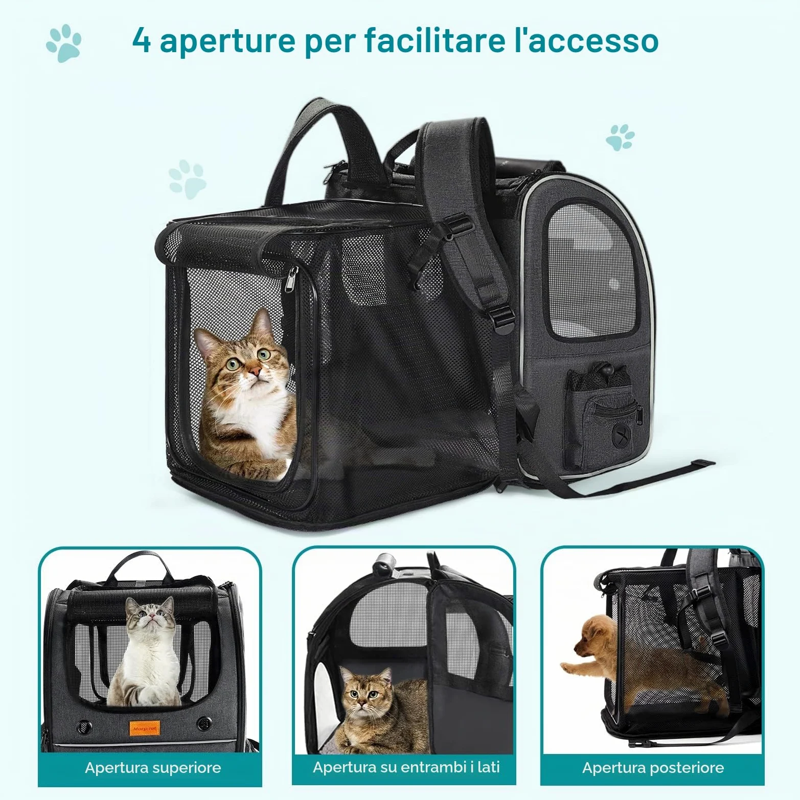 Morpilot Zaino per Gatti Cani Estensibile, Trasportino per Cani Gatti 8 kg, Portatile Zaino Cane Gatto per i viaggi in treno all'aperto