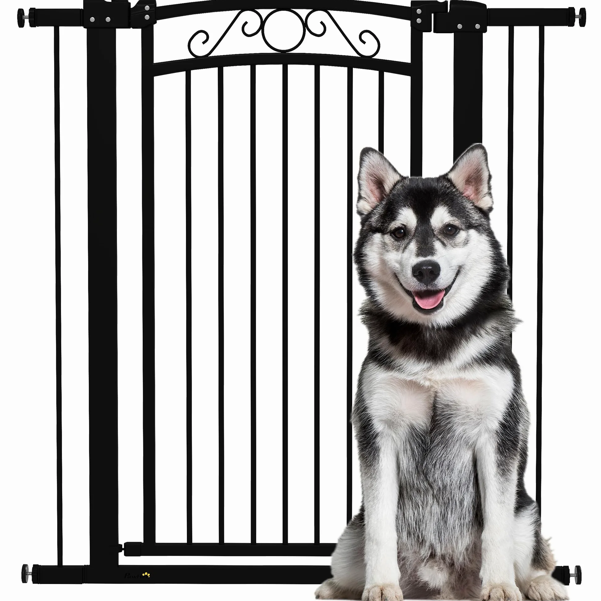 Barriera per cane PawHut Cancelletto regolabile 76-104 cm Barriera di sicurezza cane con 2 estensioni e doppia chiusura per scale e porte Nero