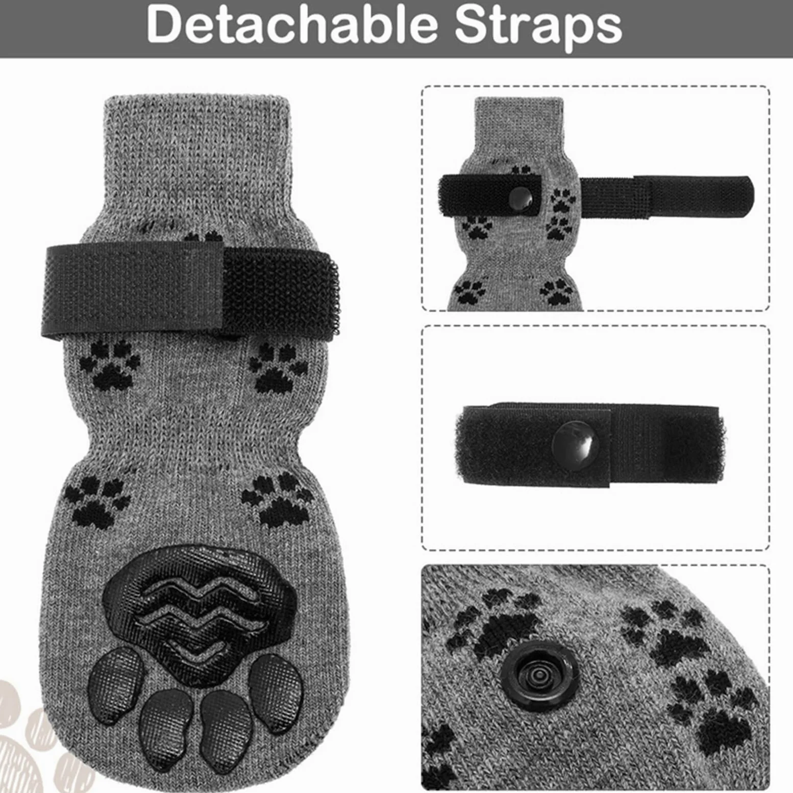 Calzini Antiscivolo per Cani Pavimenti in Legno Scarpe Evitare Che Le Protezioni Zampe degli Animali Domestici Si Lecchino E Scivolino,Grigio,L