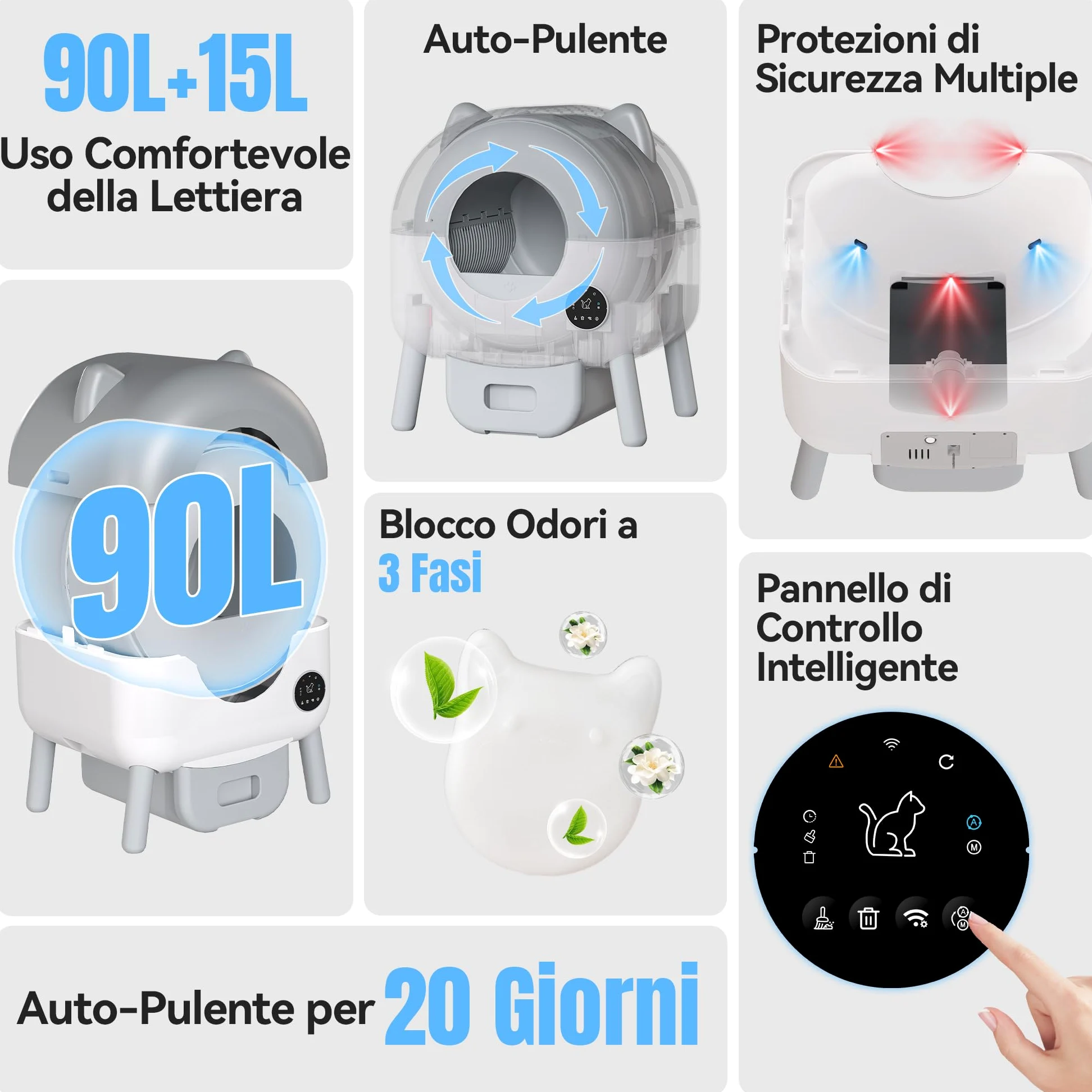 JUMMICO Lettiera autopulente per gatti XXL, grande capacità 90L+15L, controllo tramite app, pannello operativo, monitoraggio salute intelligente IA, lettiera per famiglie con più gatti