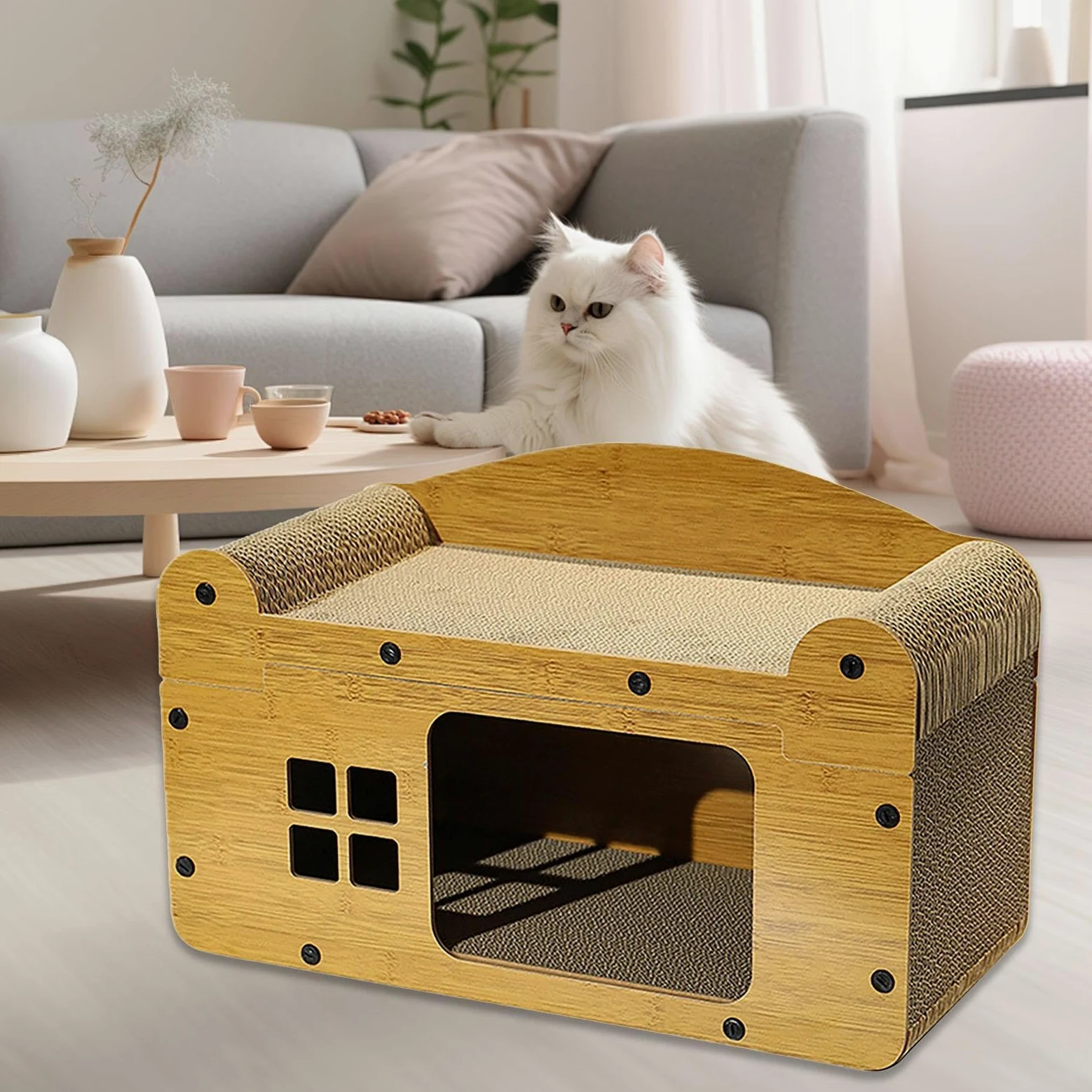 F Fityle Tiragraffi per Gatti in Cartone Ondulato Giocattolo 2 in 1 Tiragraffi a Scomparsa Casa da Gioco per Piccoli Animali Gattino Decorazioni per la casa, m