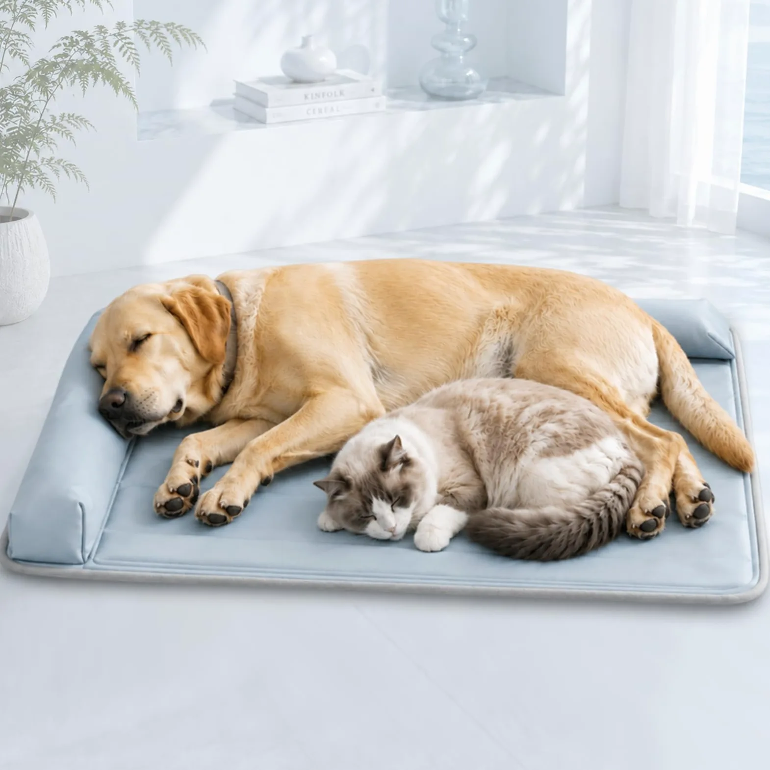 IIRC Tappetino rinfrescante per cani, auto-raffreddante, grande tappetino per cani con poggiatesta (7 cm), per cani e gatti, resistente ai graffi e impermeabile, (L)