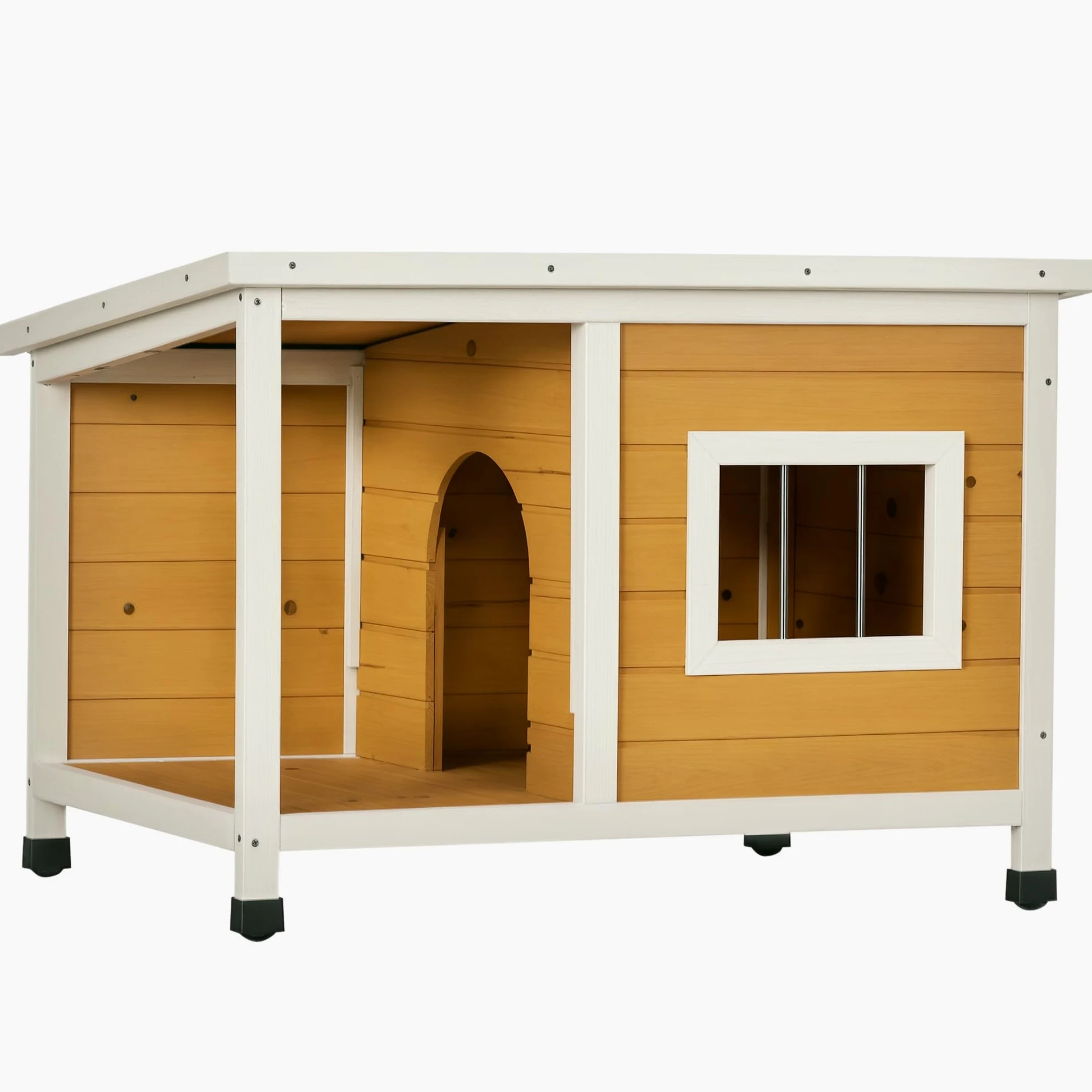 PawHut Cuccia per Cani da Esterno Rialzata con Veranda Coperta e Tetto Inclinabile, Cuccia da Esterno per Cane in Legno di Abete, 85.5x62x60 cm, Multicolore
