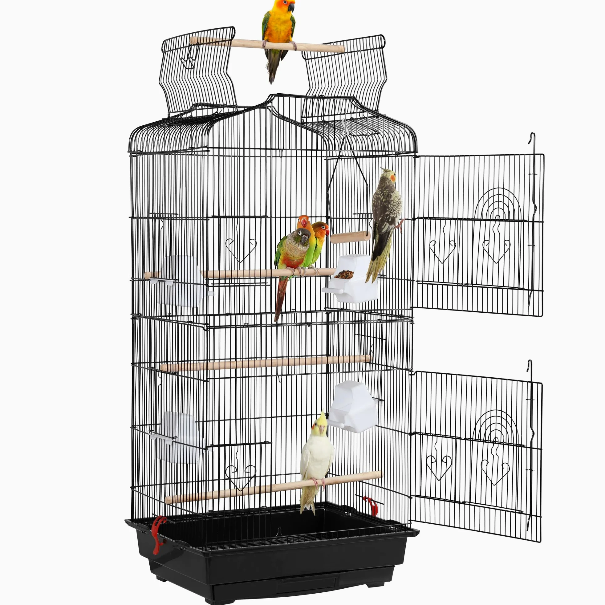 Yaheetech Gabbia Voliera per Uccelli Pappagalli Inseparabili Parrocchetti in Metallo con Tetto Apribile Posatoi 46 x 35 x 92,5 cm Nera