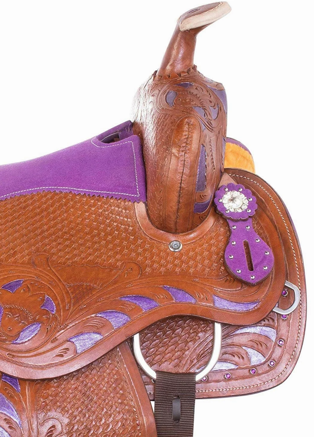 Sella per cavalli Western da corsa viola in pelle bovina di alta qualità per corse Western Show Set