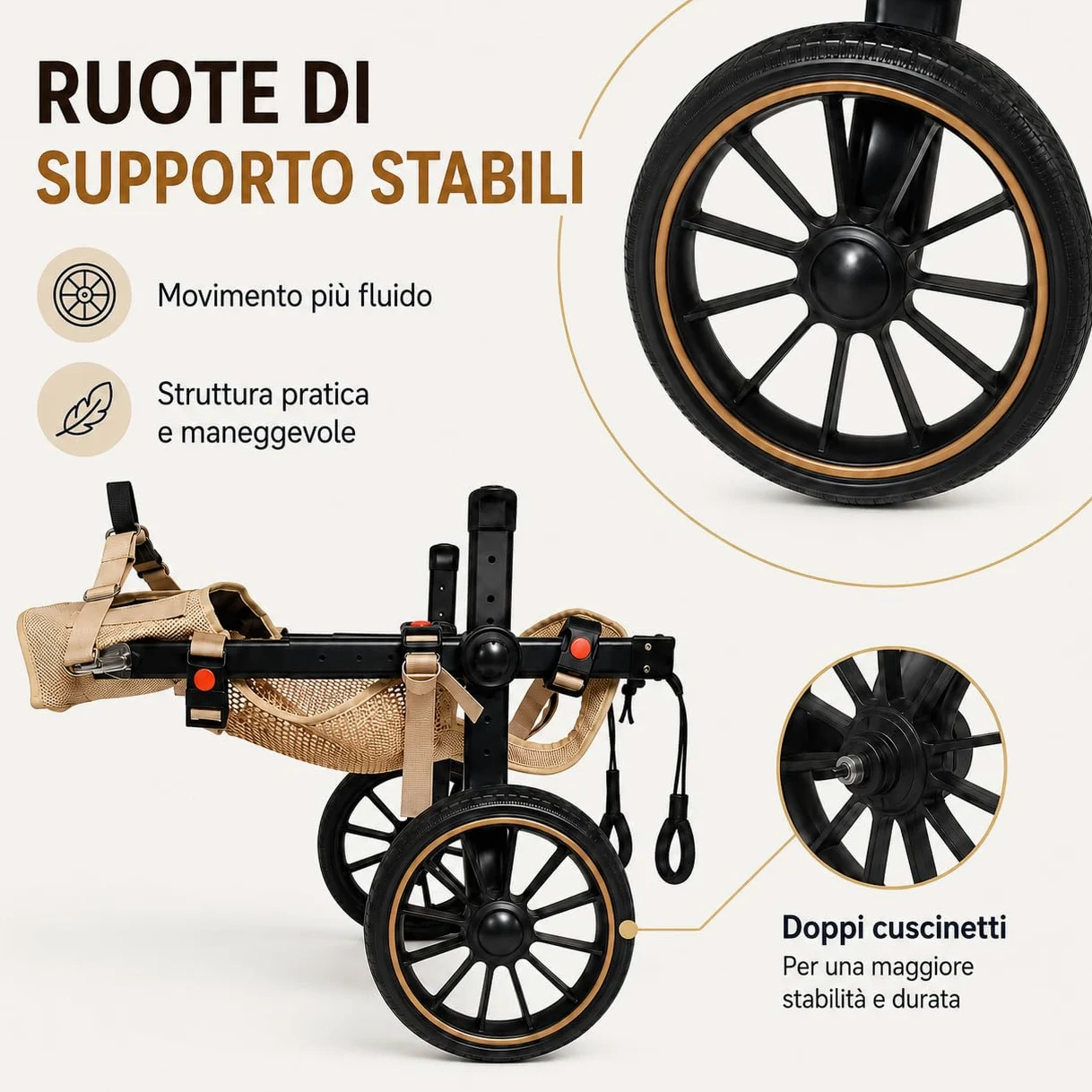Carrellino per Cani Regolabile, Zampe Posteriori，XL | Telaio in alluminio, ruote ammortizzate, design igienico aperto e fibbia rapida. Allevia l'artrosi senza stress.