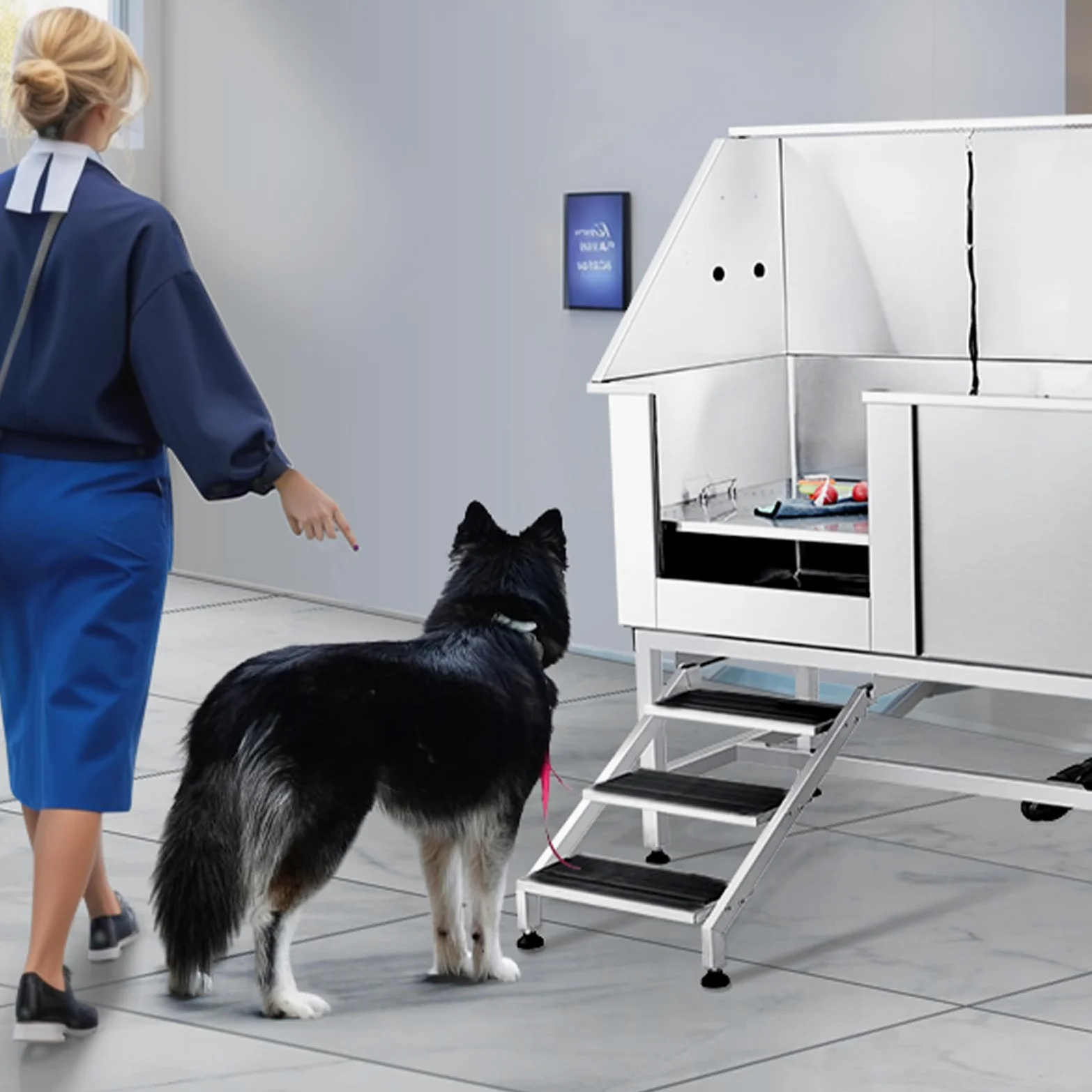 VEVOR Vasca da Bagno per Cani Animali Vasca di Doccia per Animali Domestici in Acciaio Inox con Scale Lunghezza Max.157 cm Carico Max. Circa 200 kg, Vasca Doccia per Toelettatura per Cani con Scale