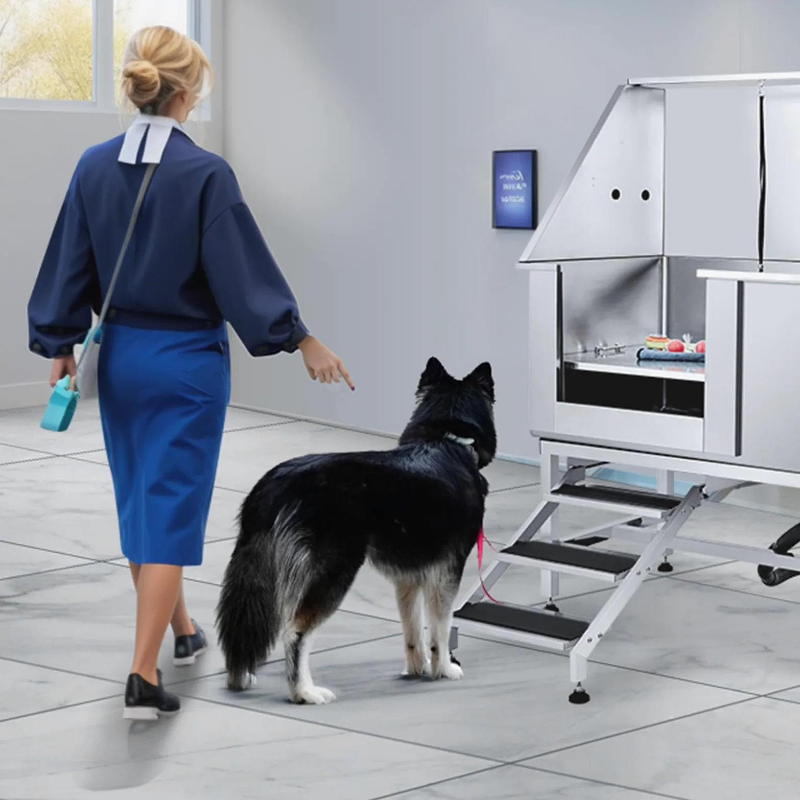 VEVOR Vasca da Bagno per Cani Stazione Vasca di Doccia per Animali Domestici in Acciaio Inox con Scale Lunghezza Max.127 cm Carico Max. Circa 150 kg, Vasca Doccia per Toelettatura per Cani con Scale